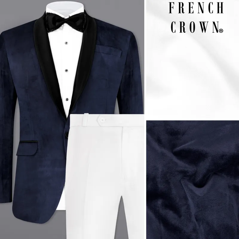 Thunder Blue Velvet Tuxedo Designer Suit made by French Crown