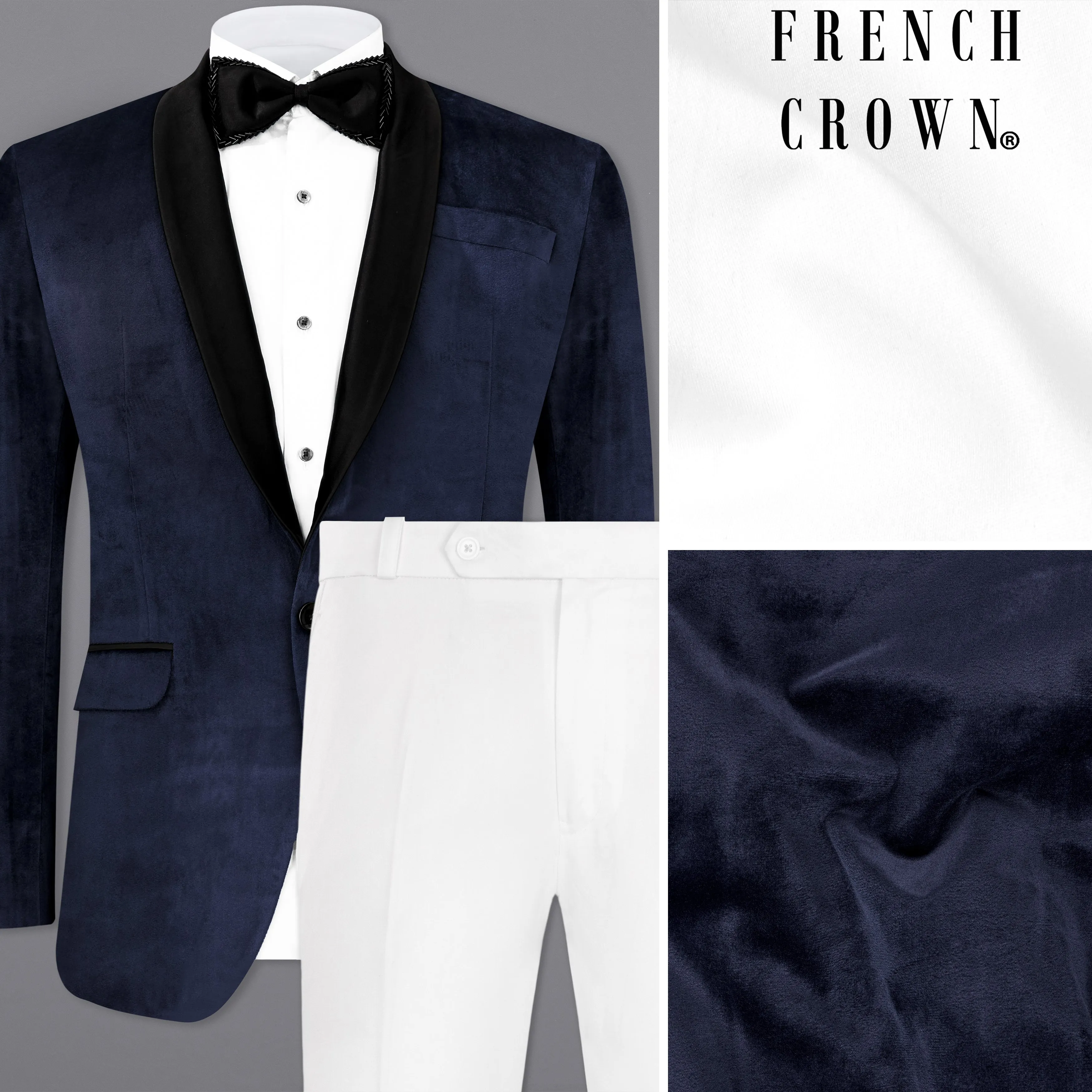 Thunder Blue Velvet Tuxedo Designer Suit sold by French Crown