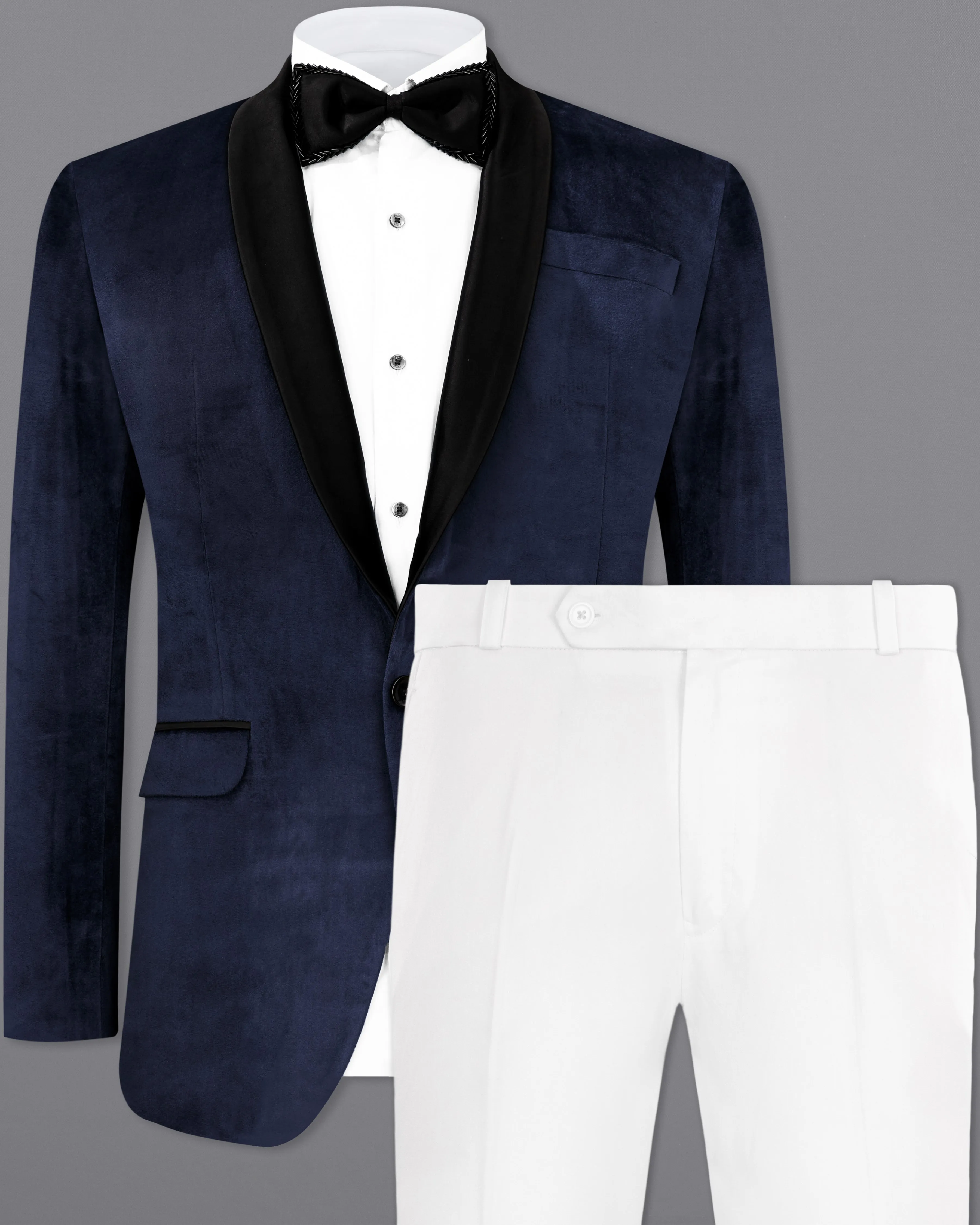Thunder Blue Velvet Tuxedo Designer Suit sold by French Crown product image thumbnail 2