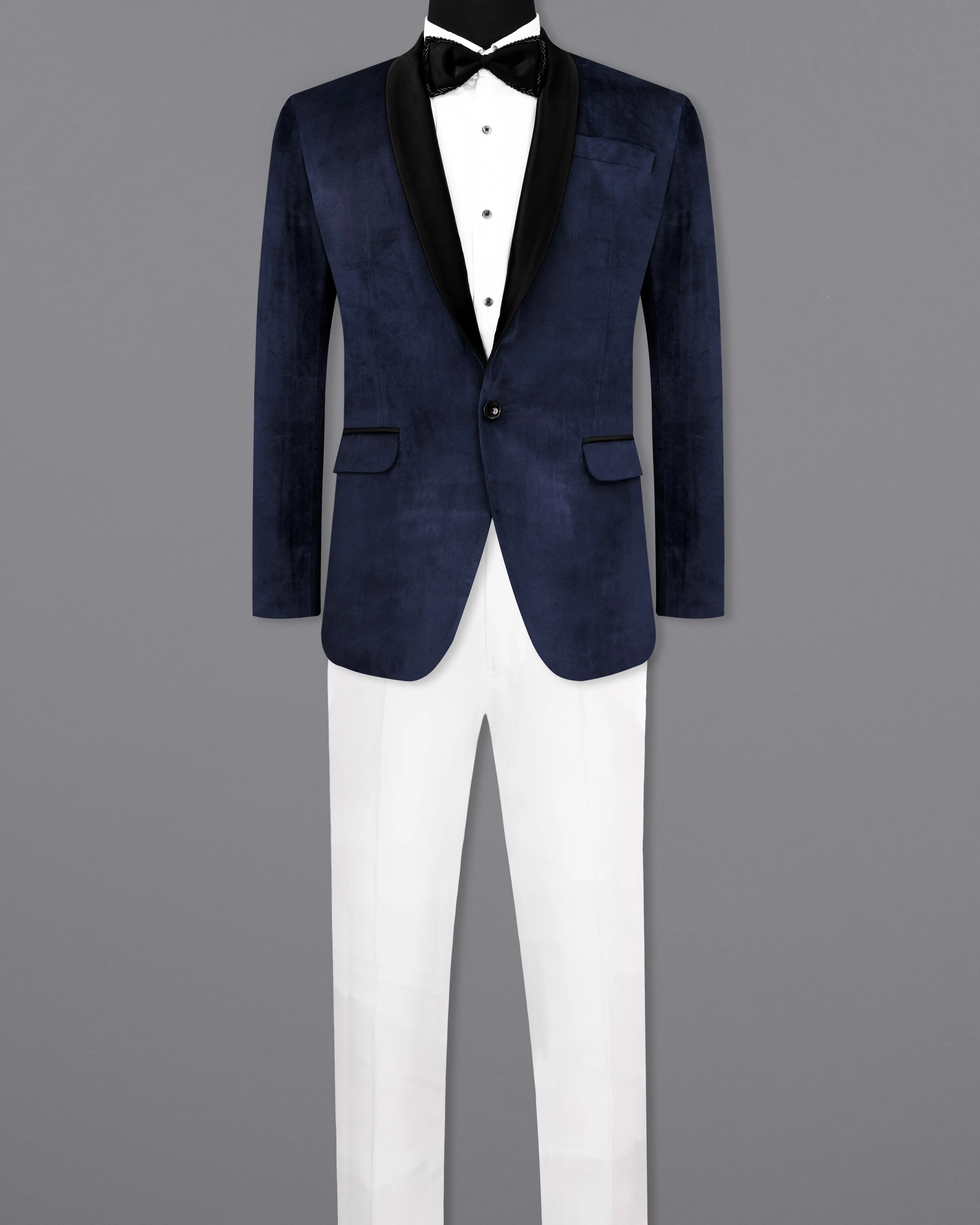 Thunder Blue Velvet Tuxedo Designer Suit sold by French Crown product image thumbnail 4