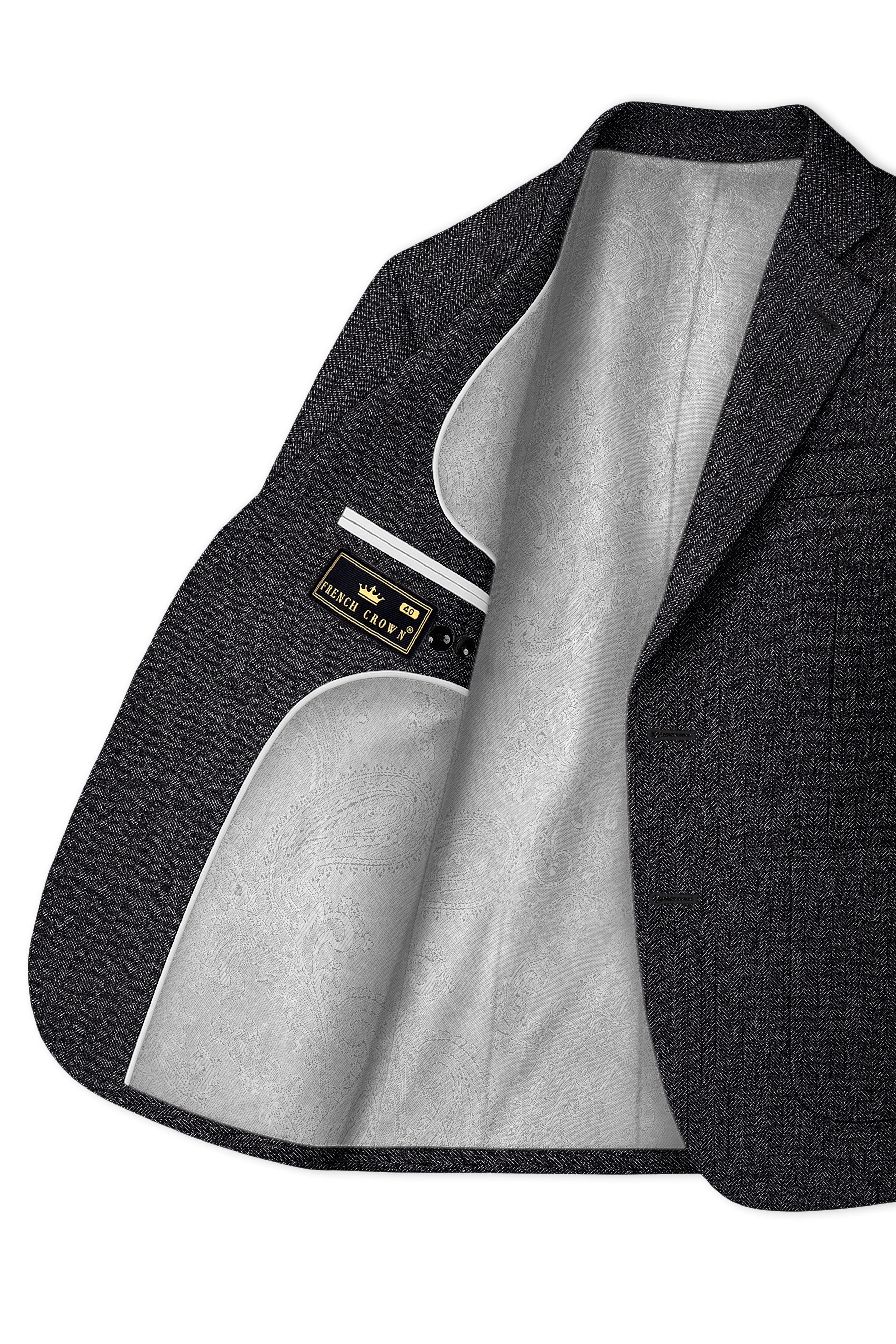 Imperion-Charcoal Gray Herringbone Textured Tweed Single Breasted Sports Blazer sold by French Crown product image thumbnail 5