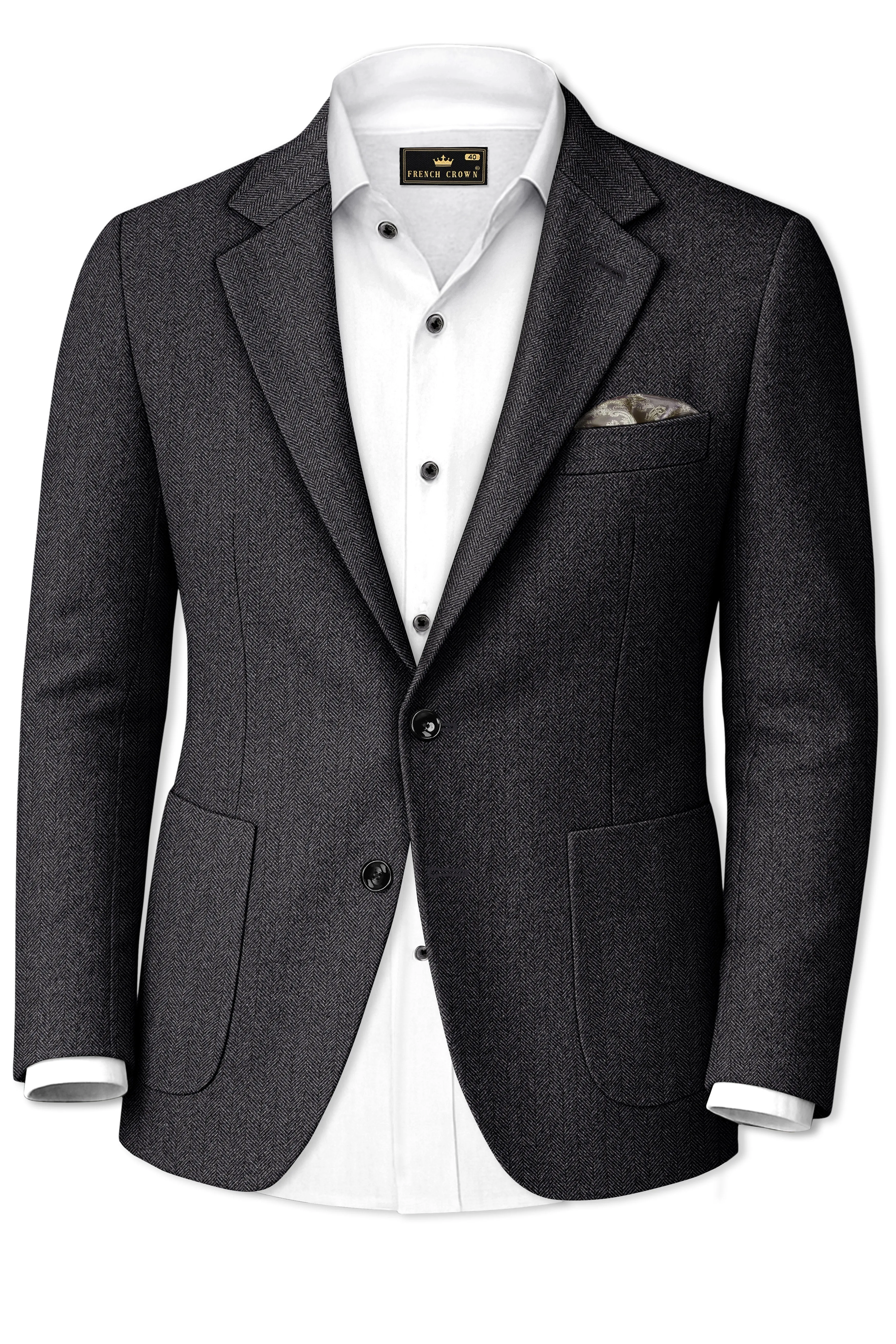 Imperion-Charcoal Gray Herringbone Textured Tweed Single Breasted Sports Blazer sold by French Crown product image thumbnail 2