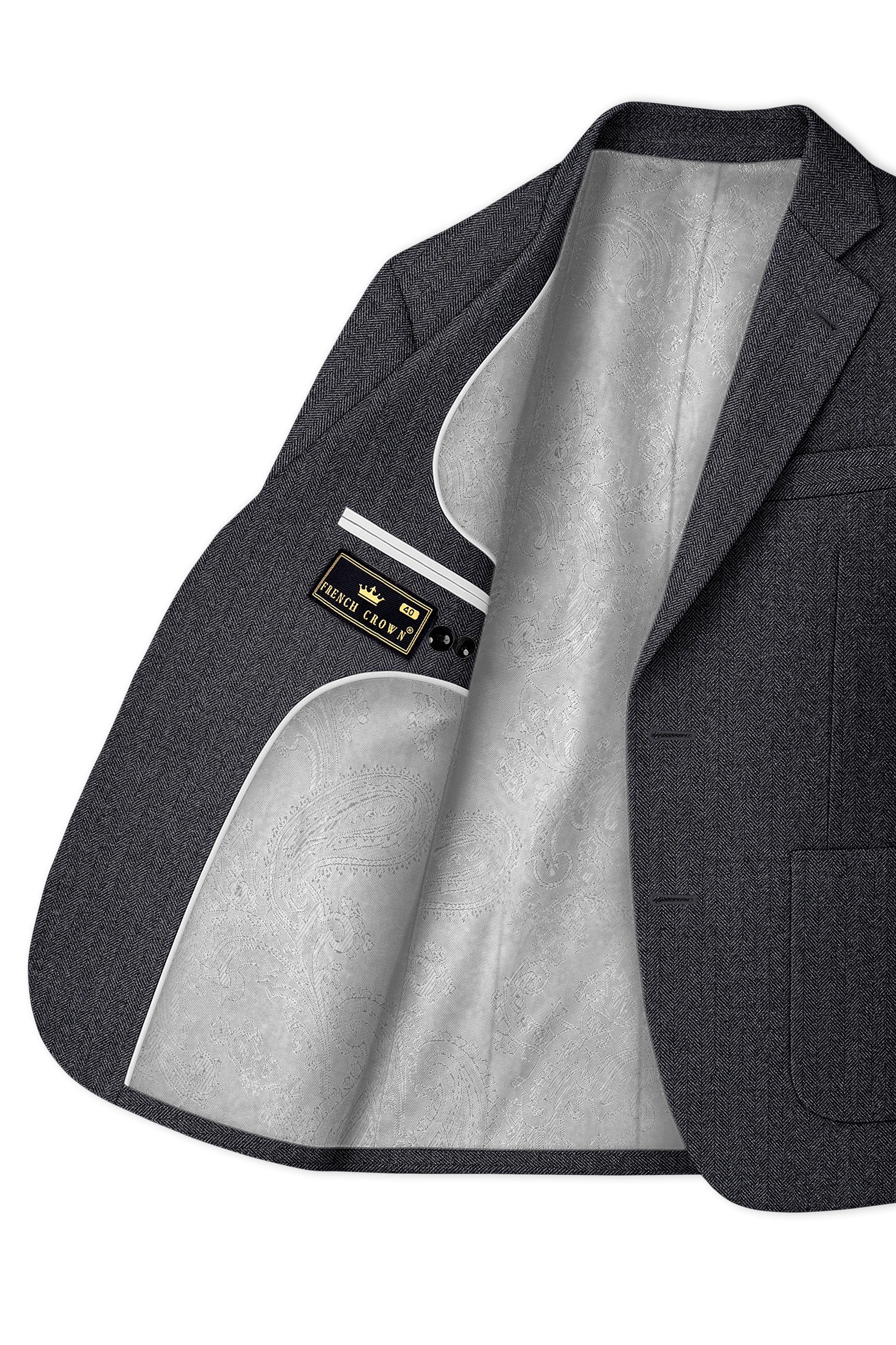 Silvoro-Iridium Gray Herringbone Textured Tweed Single Breasted Sports Blazer sold by French Crown product image thumbnail 5