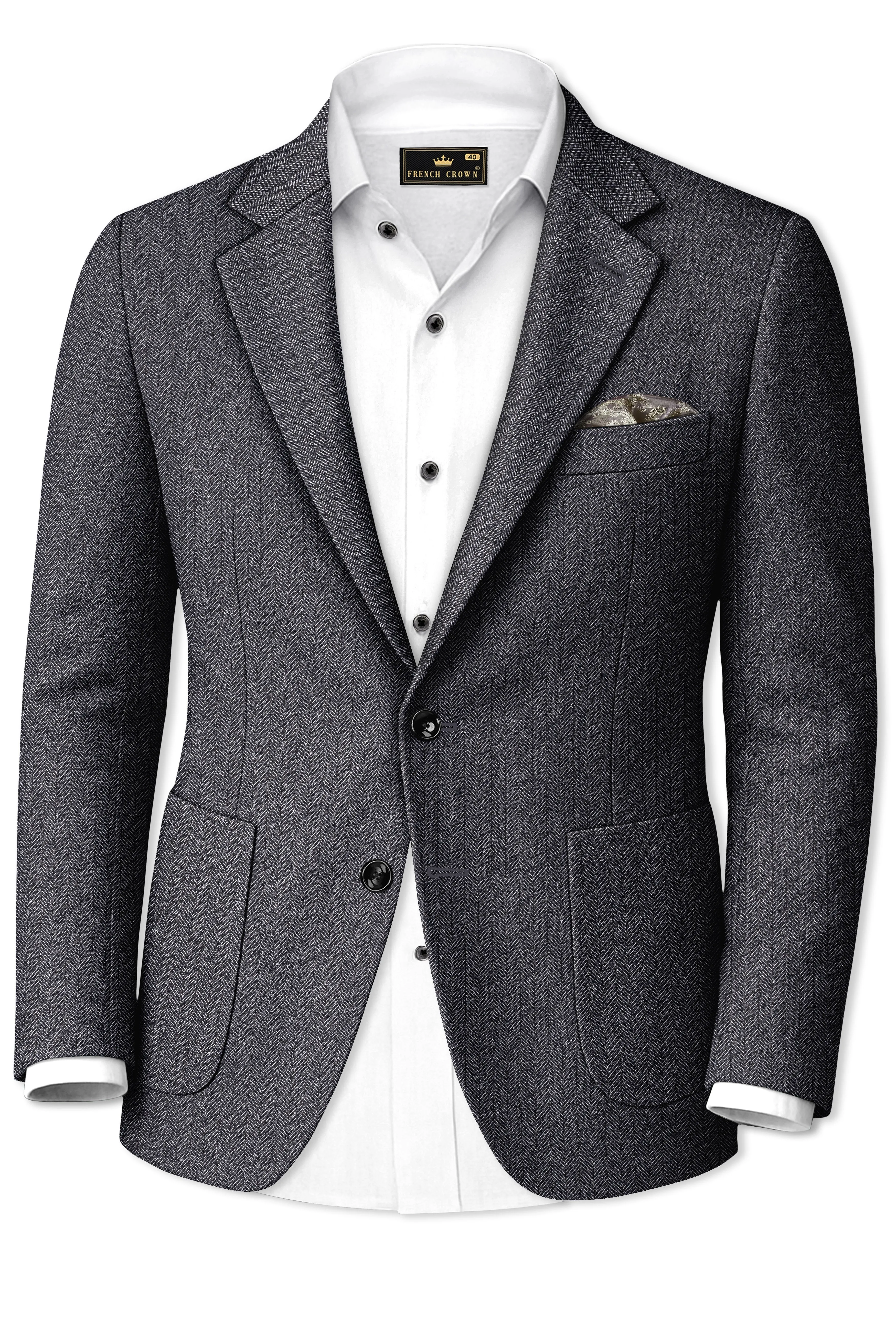 Silvoro-Iridium Gray Herringbone Textured Tweed Single Breasted Sports Blazer sold by French Crown product image thumbnail 2