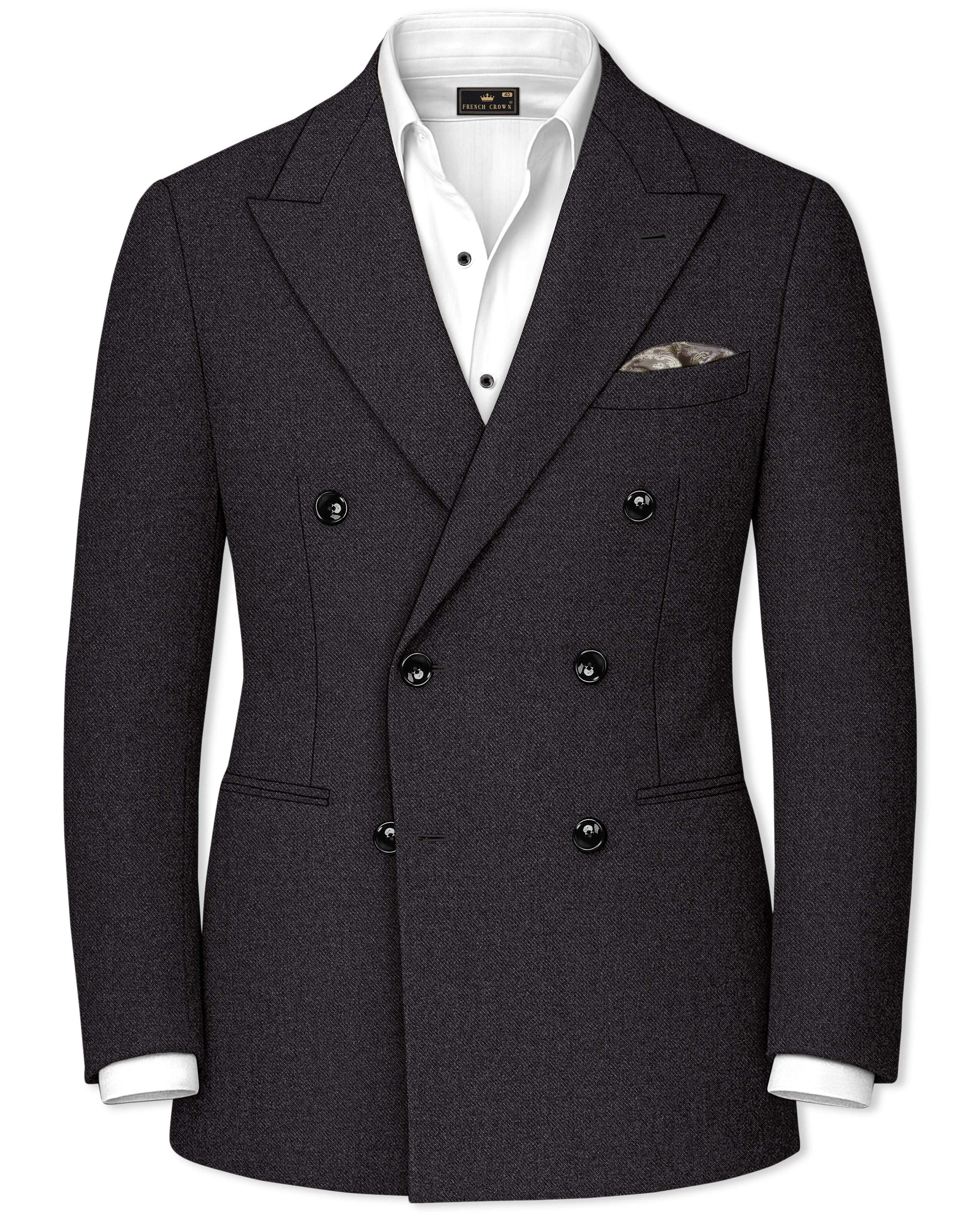 Cinerro-Mine Shaft Gray Textured Tweed Double Breasted Blazer sold by French Crown