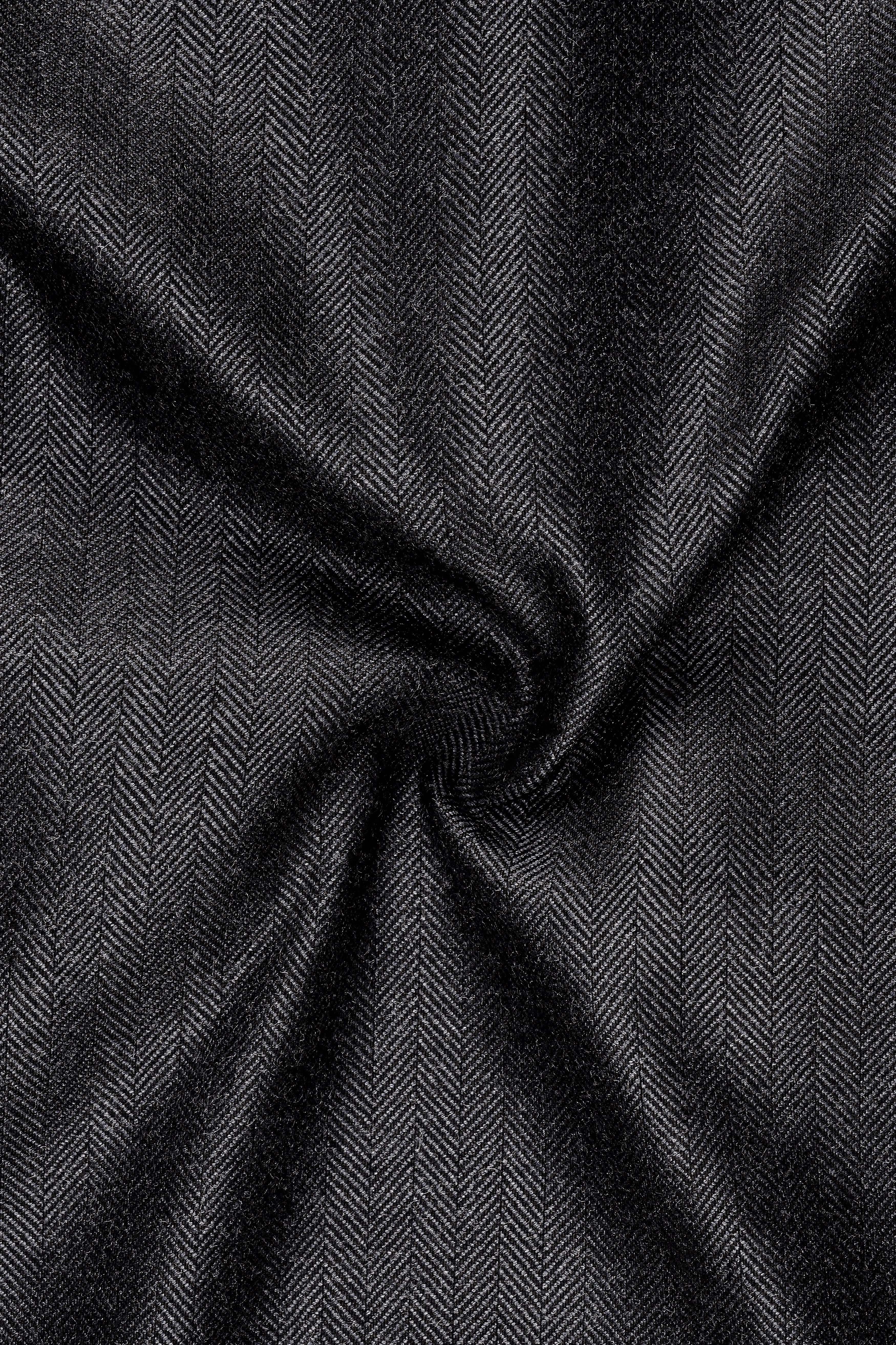 Imperion-Charcoal Gray Herringbone Textured Tweed Stretchable Waistband Pant sold by French Crown product image thumbnail 3