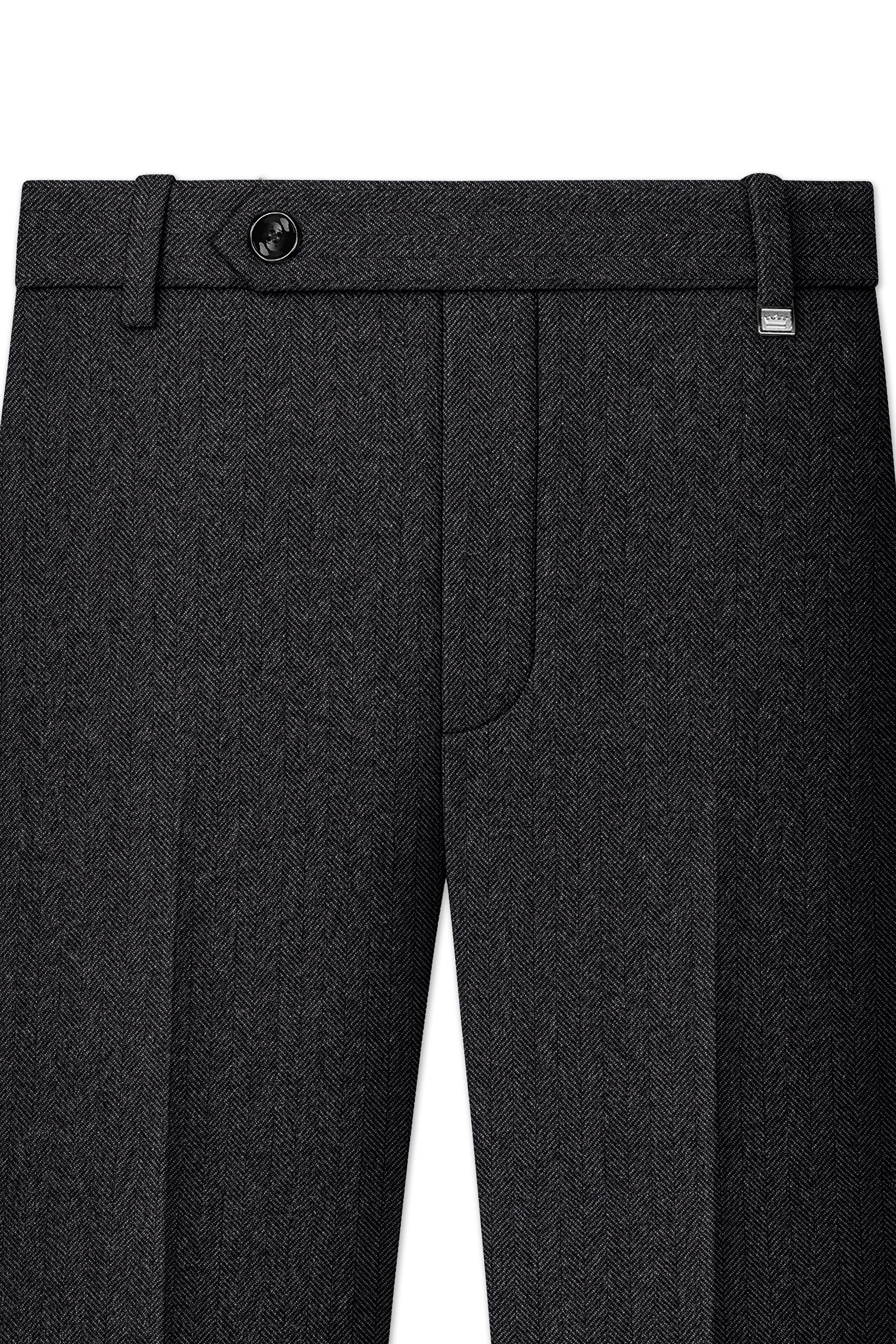 Imperion-Charcoal Gray Herringbone Textured Tweed Stretchable Waistband Pant sold by French Crown product image thumbnail 4