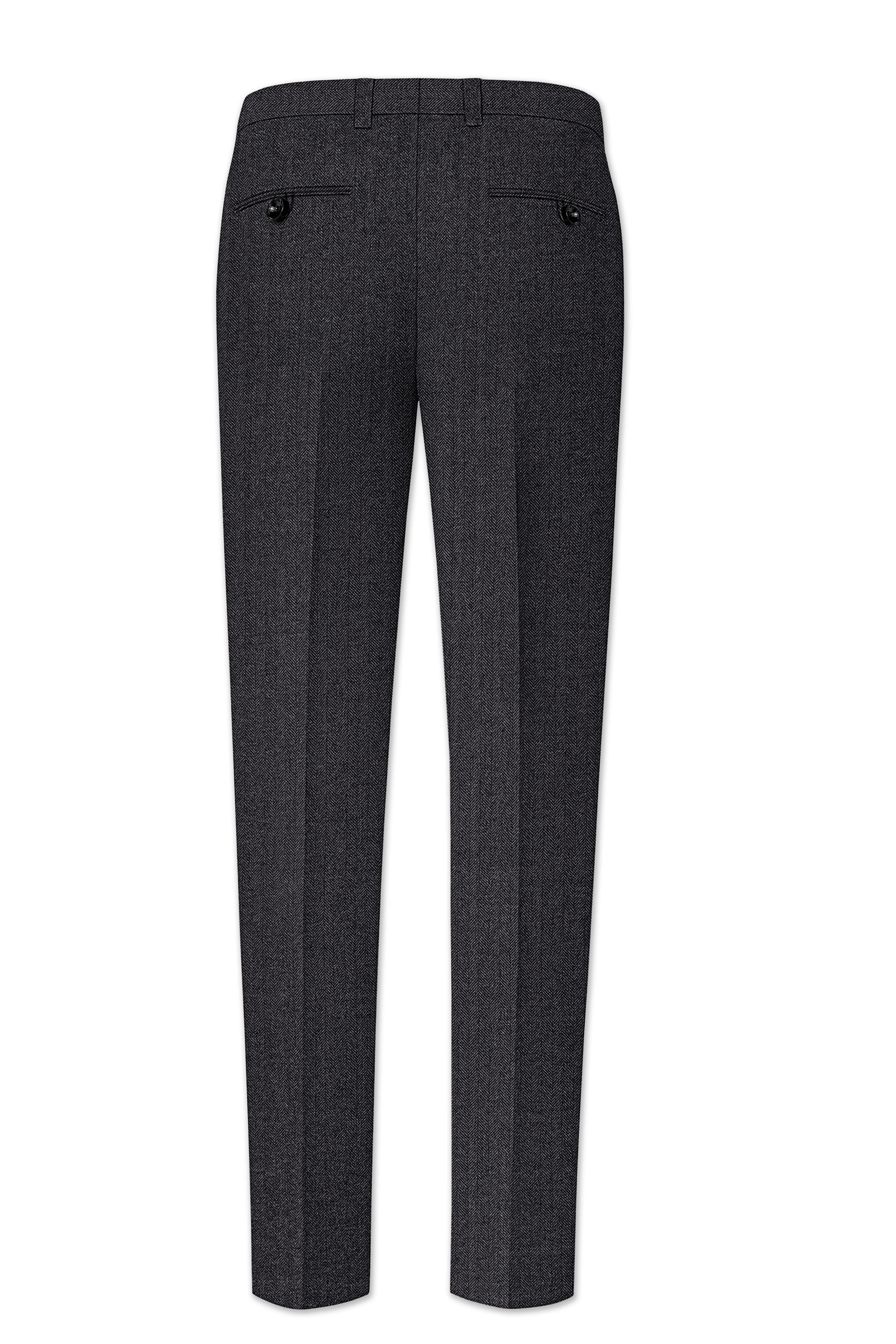 Imperion-Charcoal Gray Herringbone Textured Tweed Stretchable Waistband Pant sold by French Crown product image thumbnail 5