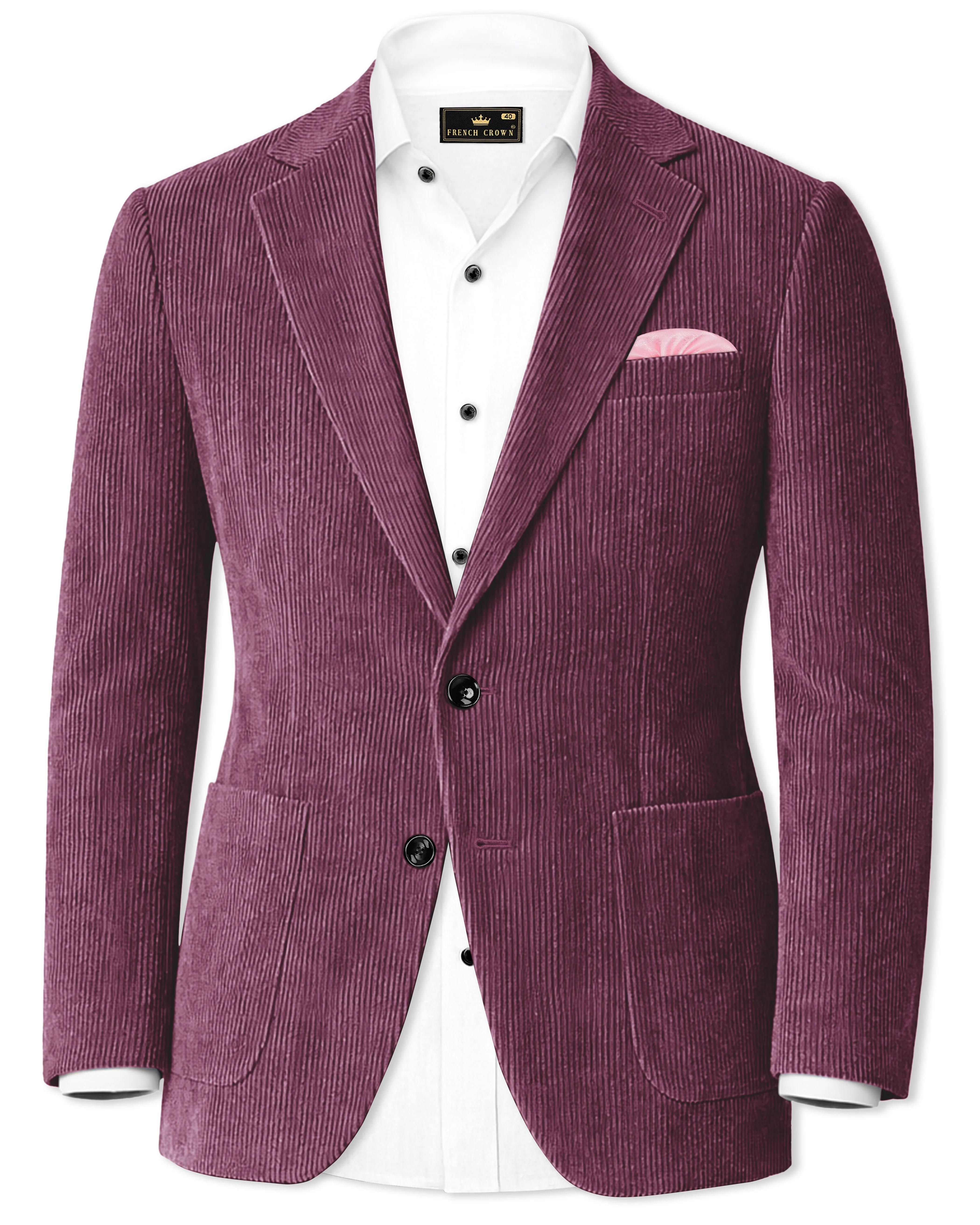 Roselux-Cosmic Pink Corduroy Single Breasted Sports Blazer sold by French Crown