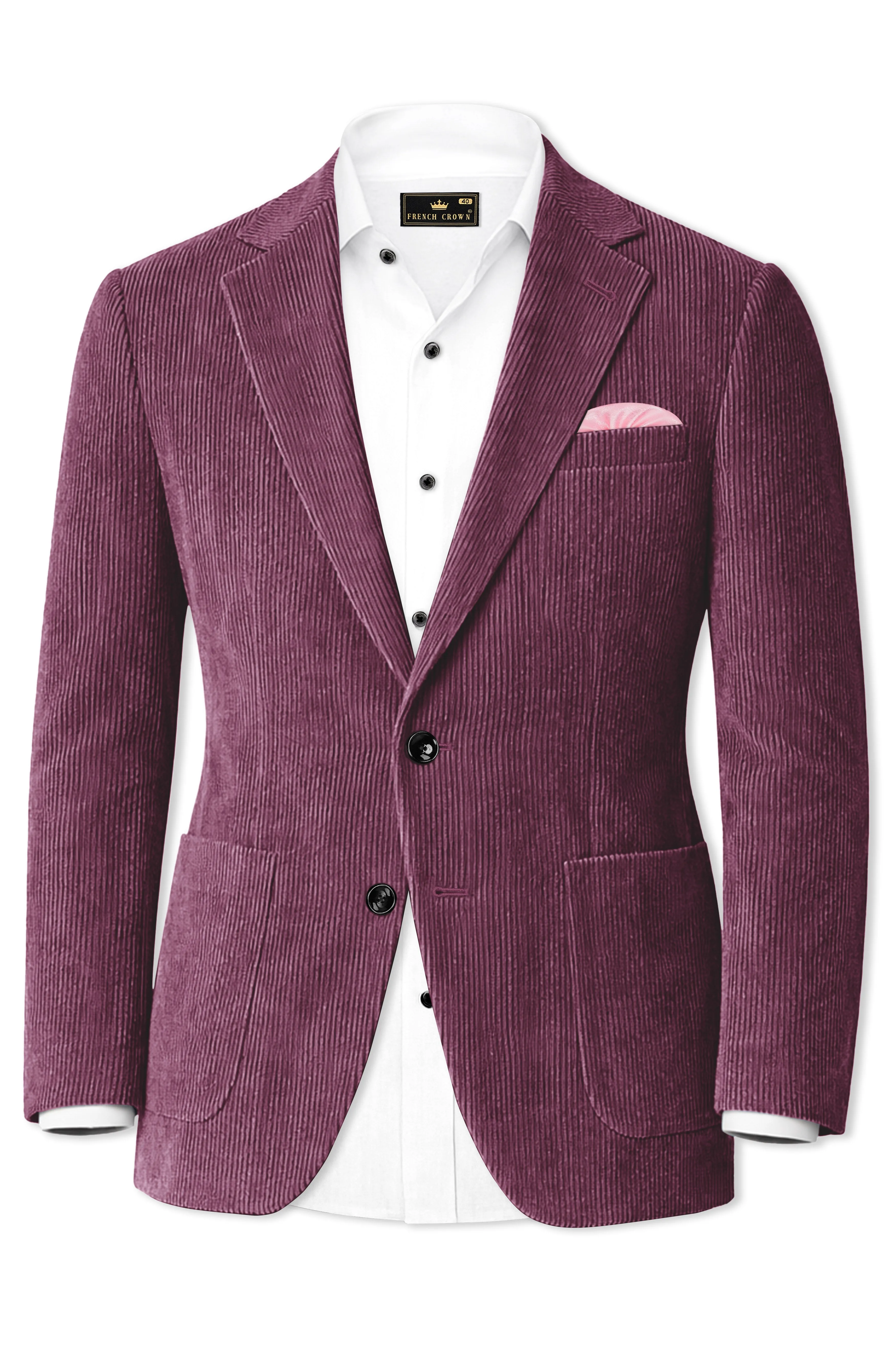 Roselux-Cosmic Pink Corduroy Single Breasted Sports Blazer sold by French Crown product image thumbnail 2