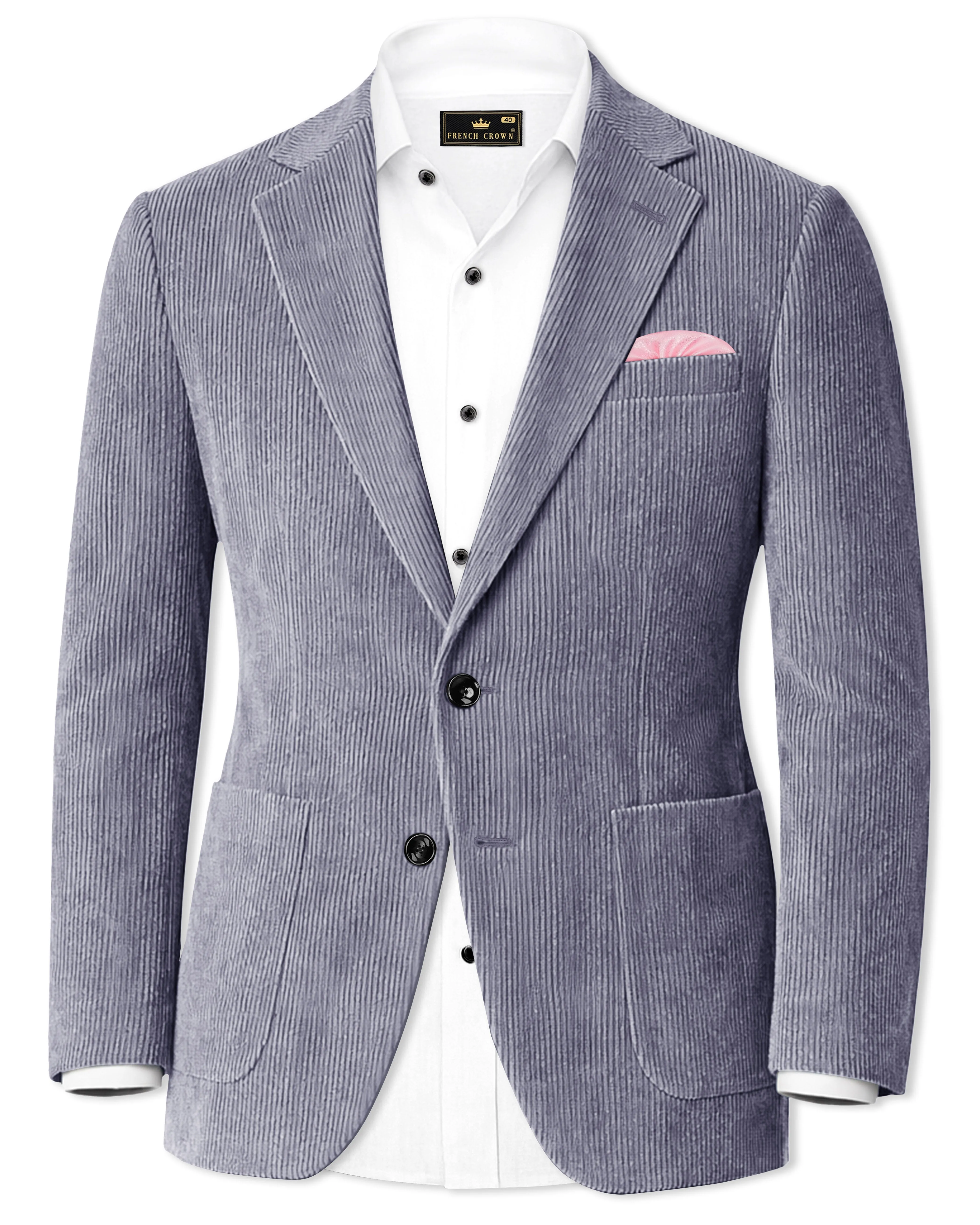 Ribvoro-Topaz Gray Corduroy Single Breasted Sports Blazer sold by French Crown