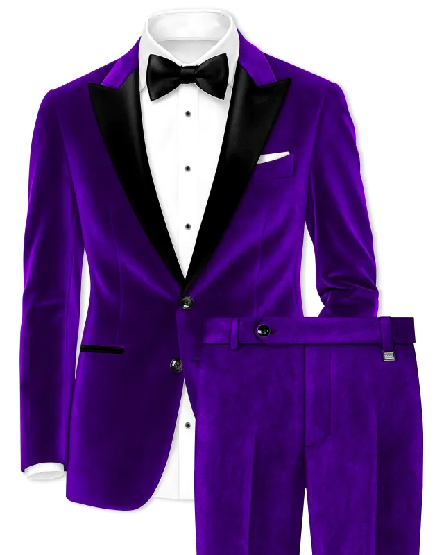 Purvion-Christalle Purple Velvet Peak Lapel Tuxedo Suit sold by French Crown