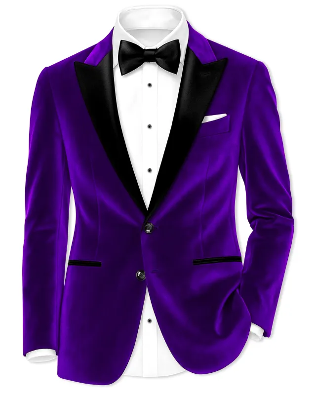 Purvion-Christalle Purple Velvet Peak Lapel Tuxedo Blazer sold by French Crown