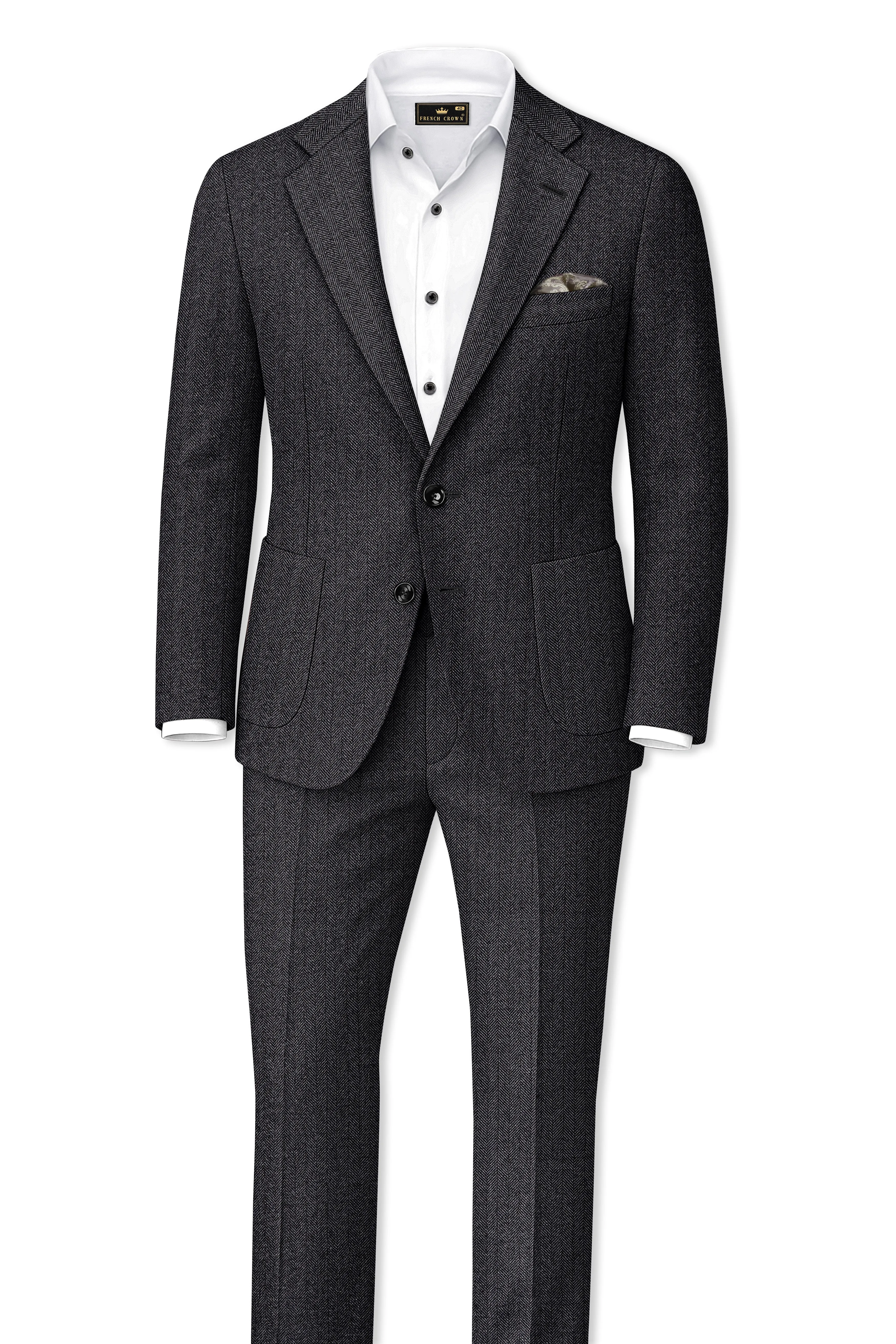 Imperion-Charcoal Gray Herringbone Textured Tweed Single Breasted Sports Suit sold by French Crown product image thumbnail 4