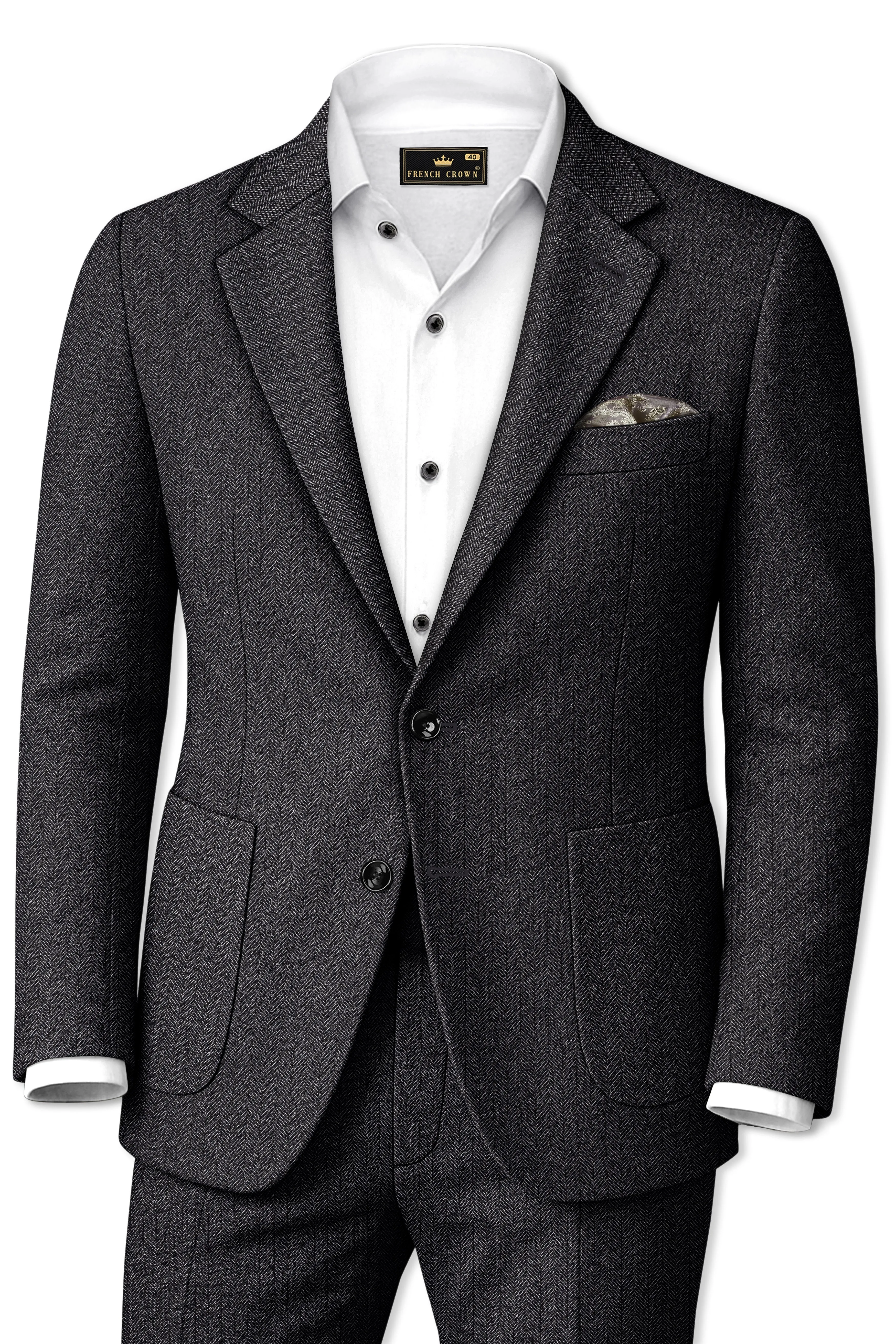 Imperion-Charcoal Gray Herringbone Textured Tweed Single Breasted Sports Suit sold by French Crown product image thumbnail 2