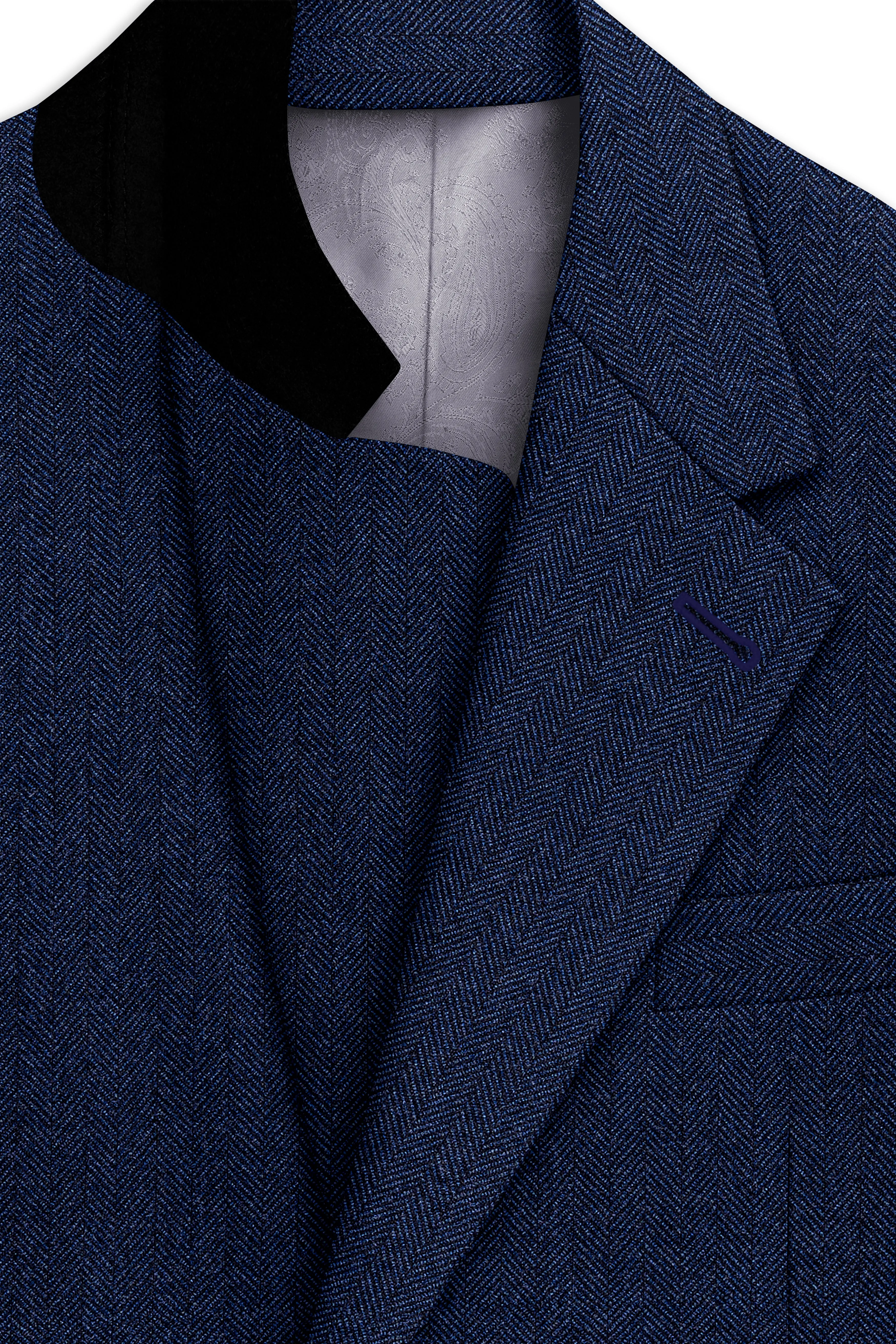 Aurevu-Vulcan Blue Herringbone Textured Tweed Single Breasted Sports Suit sold by French Crown product image thumbnail 5