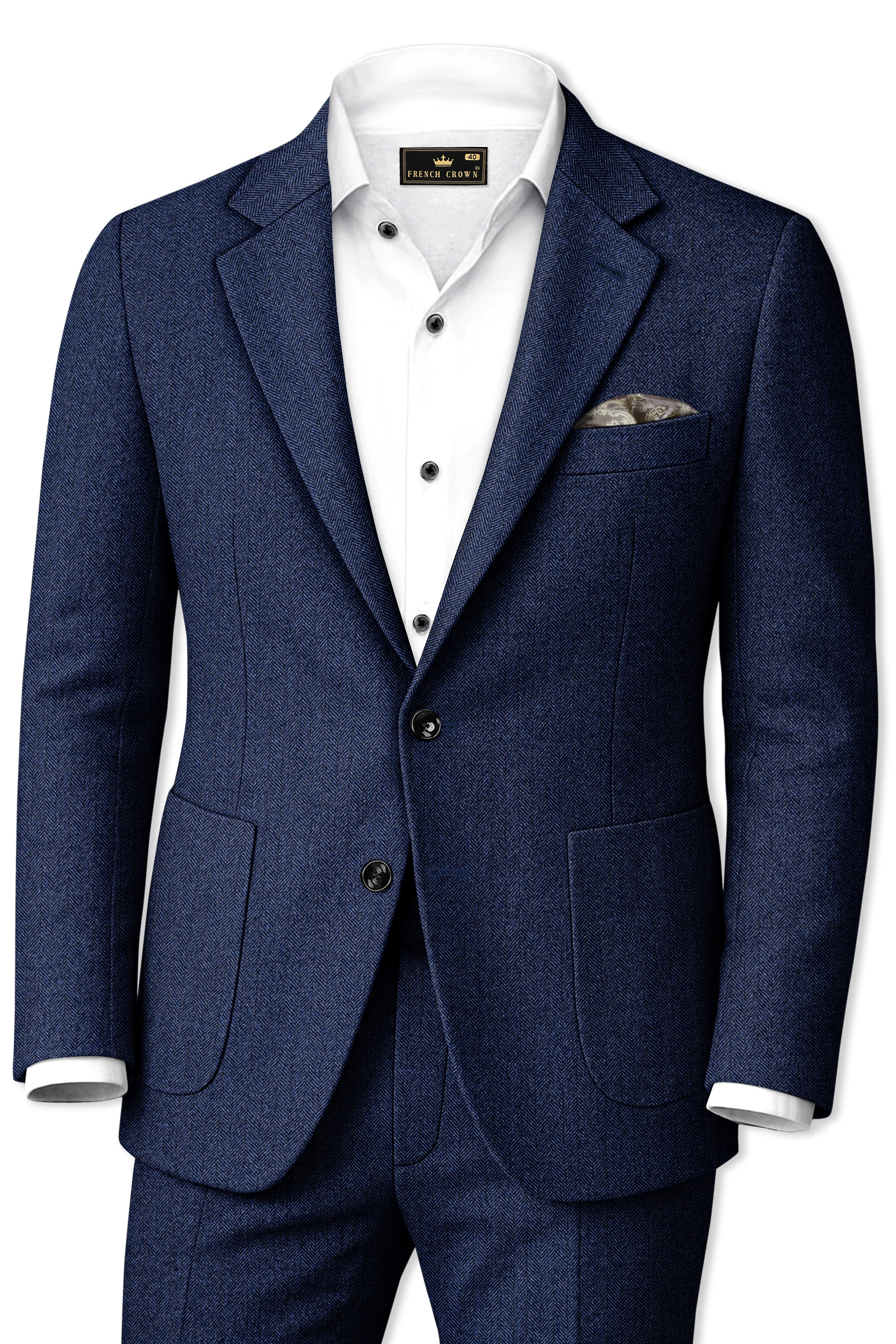 Aurevu-Vulcan Blue Herringbone Textured Tweed Single Breasted Sports Suit sold by French Crown product image thumbnail 2