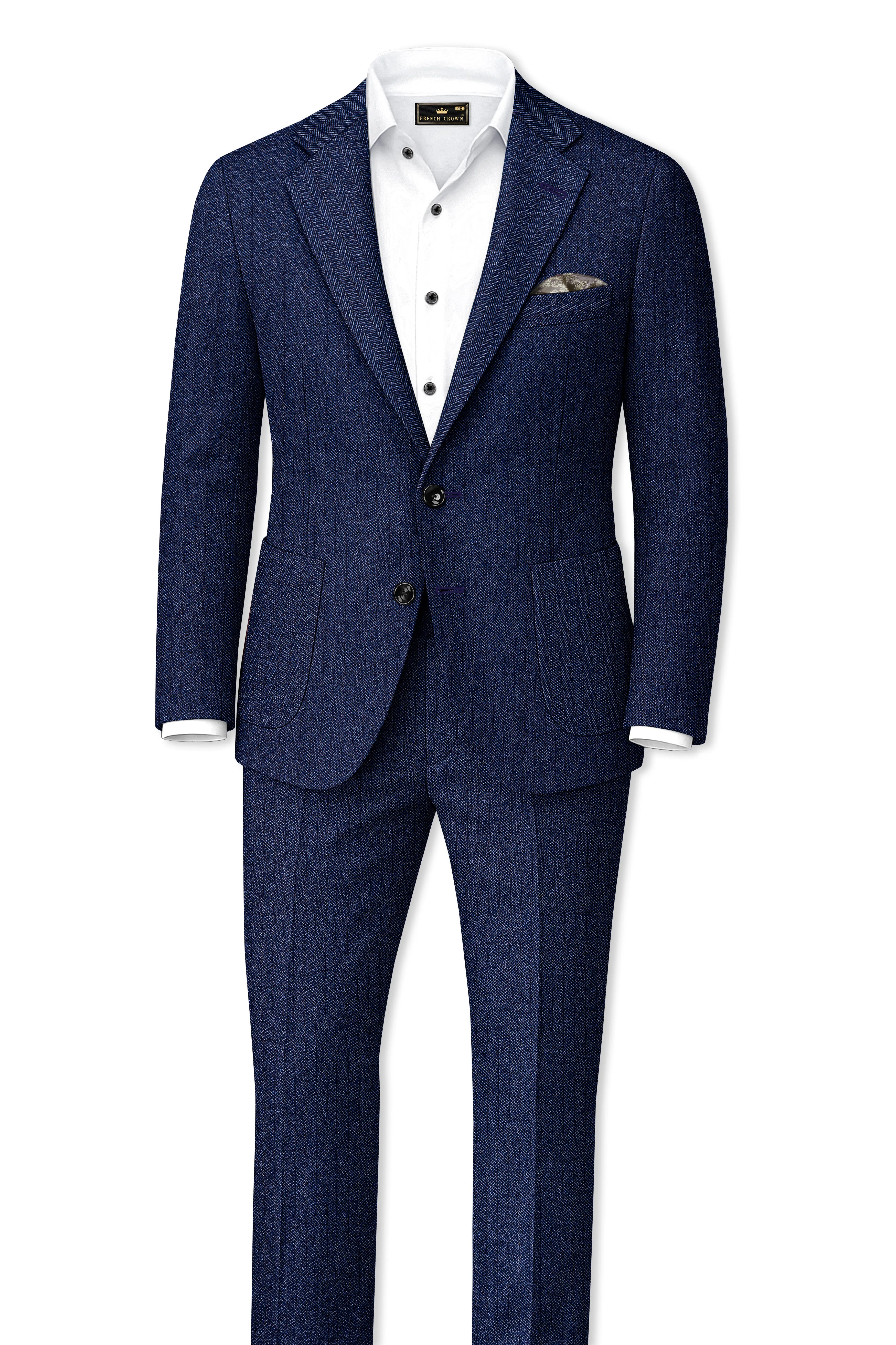 Aurevu-Vulcan Blue Herringbone Textured Tweed Single Breasted Sports Suit sold by French Crown product image thumbnail 4