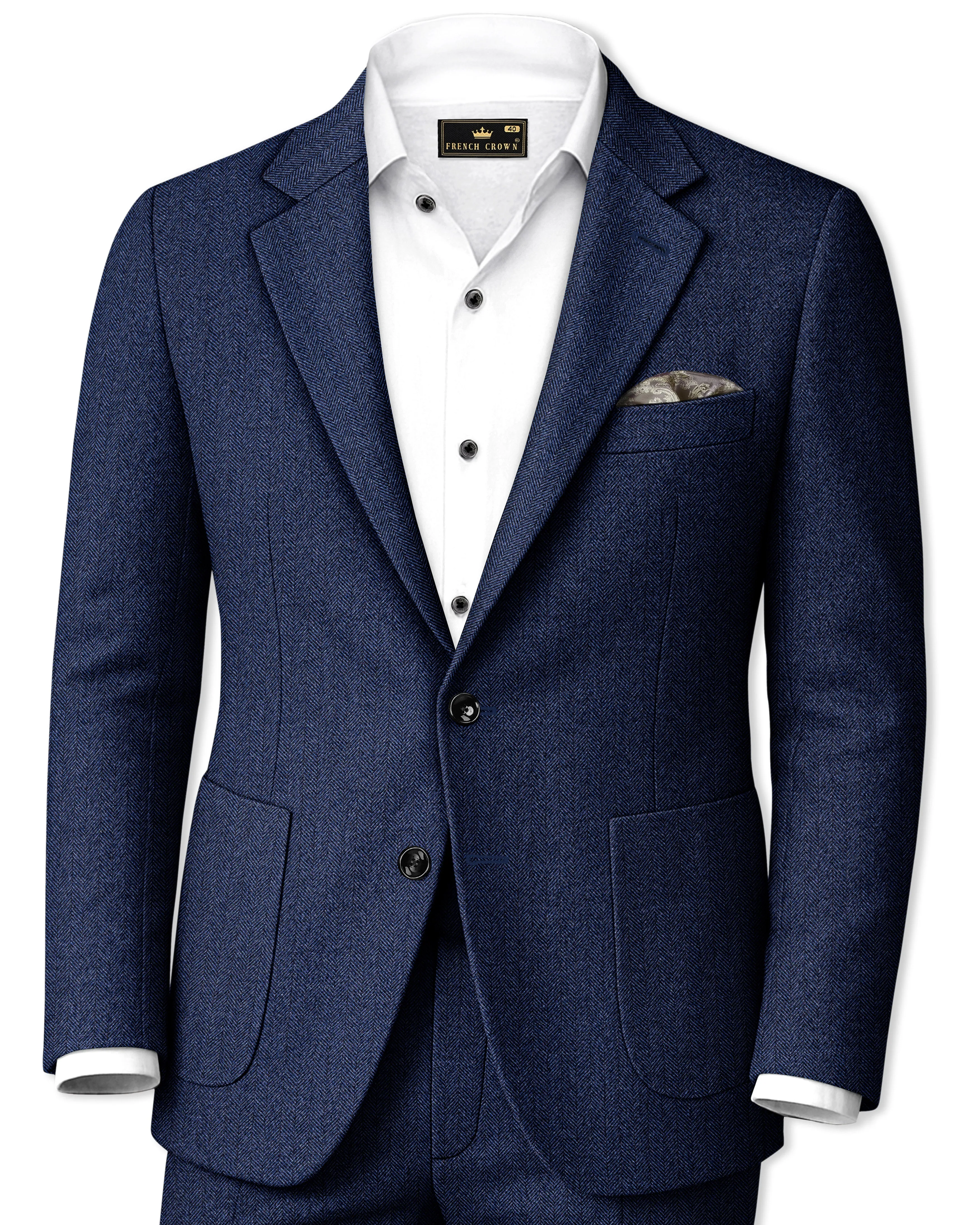 Aurevu-Vulcan Blue Herringbone Textured Tweed Single Breasted Sports Suit sold by French Crown