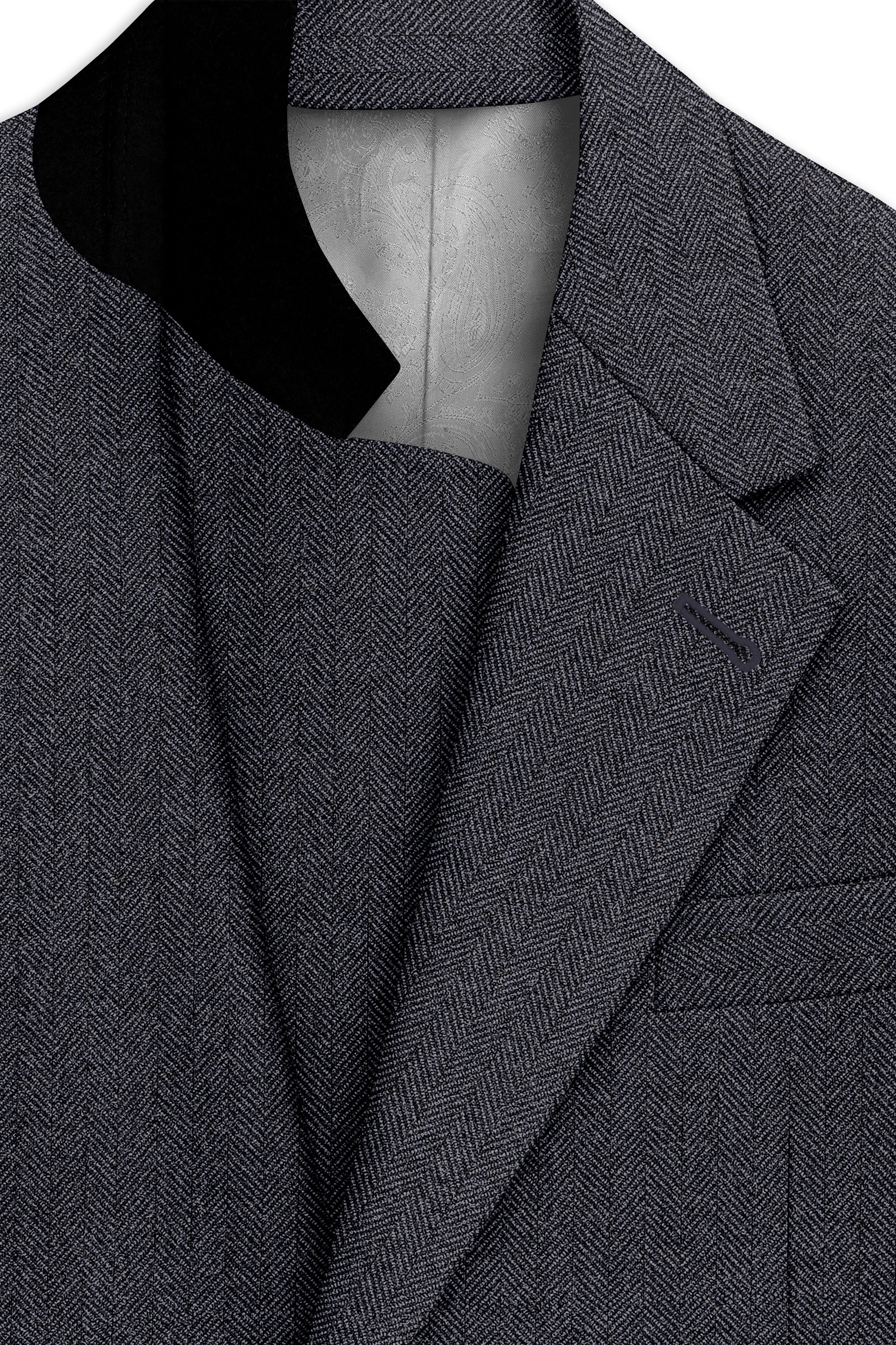 Silvoro-Iridium Gray Herringbone Textured Tweed Single Breasted Sports Suit sold by French Crown product image thumbnail 5