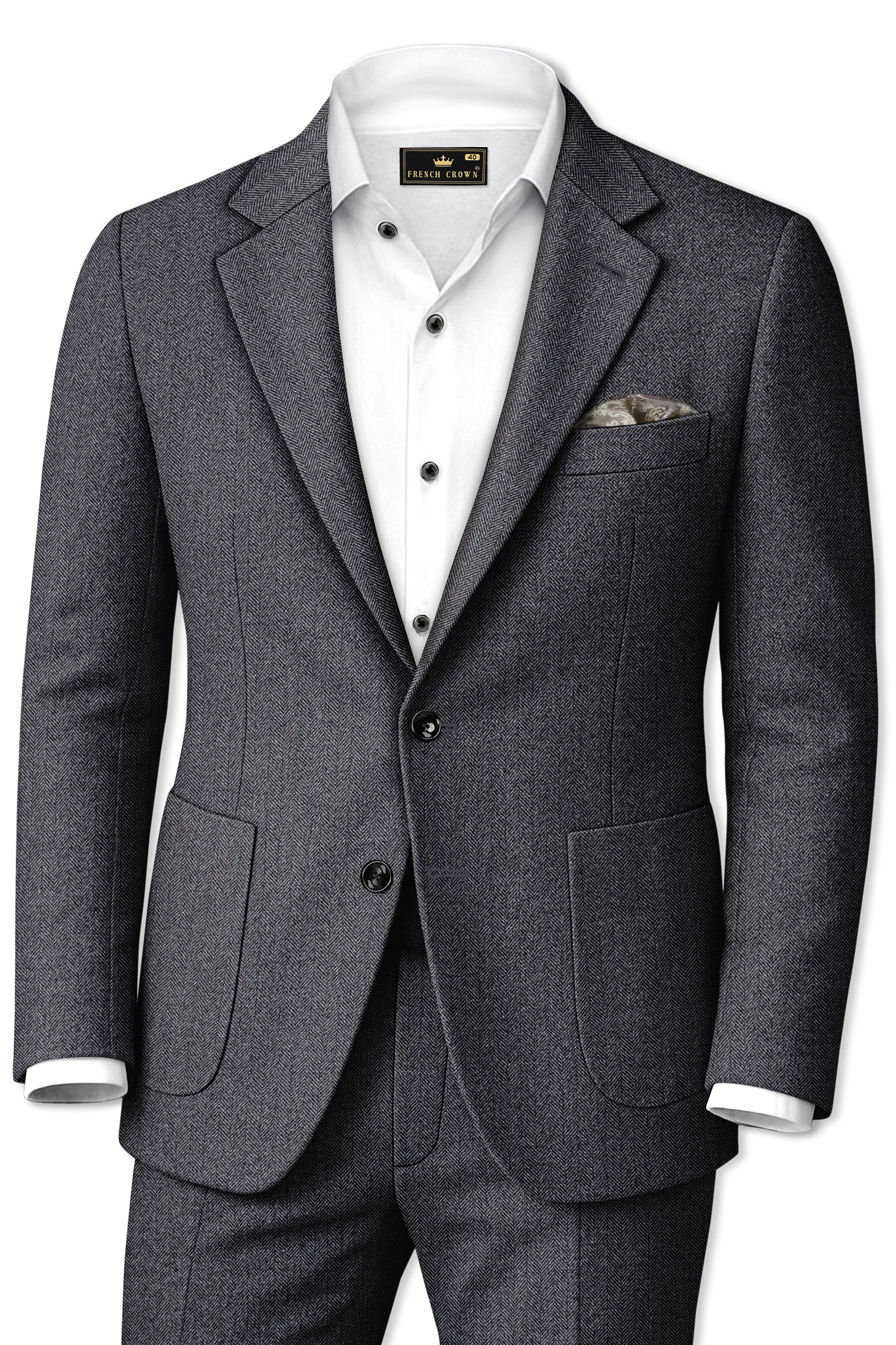 Silvoro-Iridium Gray Herringbone Textured Tweed Single Breasted Sports Suit sold by French Crown product image thumbnail 2
