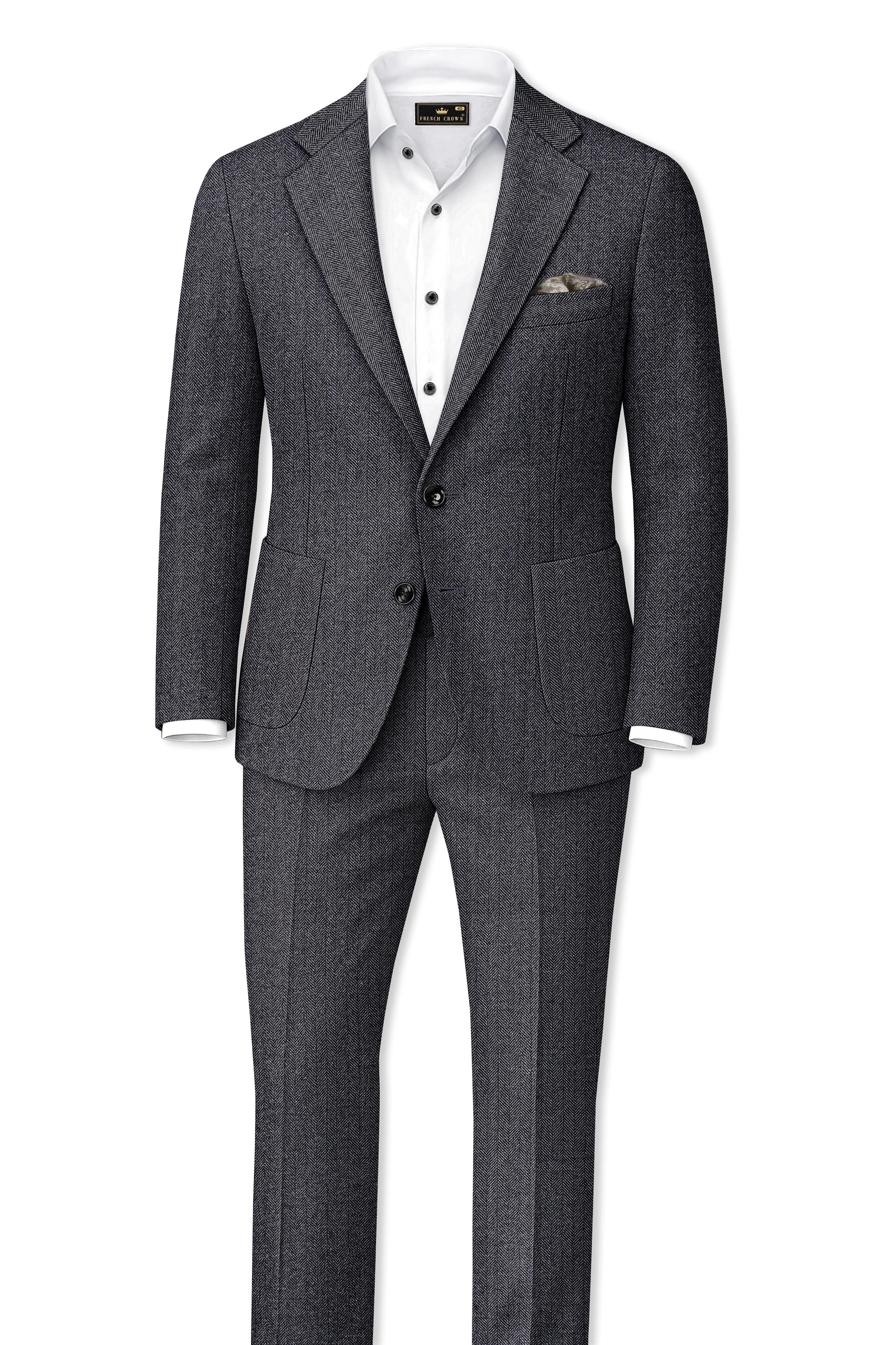 Silvoro-Iridium Gray Herringbone Textured Tweed Single Breasted Sports Suit sold by French Crown product image thumbnail 4