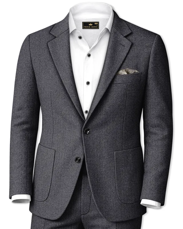 Silvoro-Iridium Gray Herringbone Textured Tweed Single Breasted Sports Suit made by French Crown