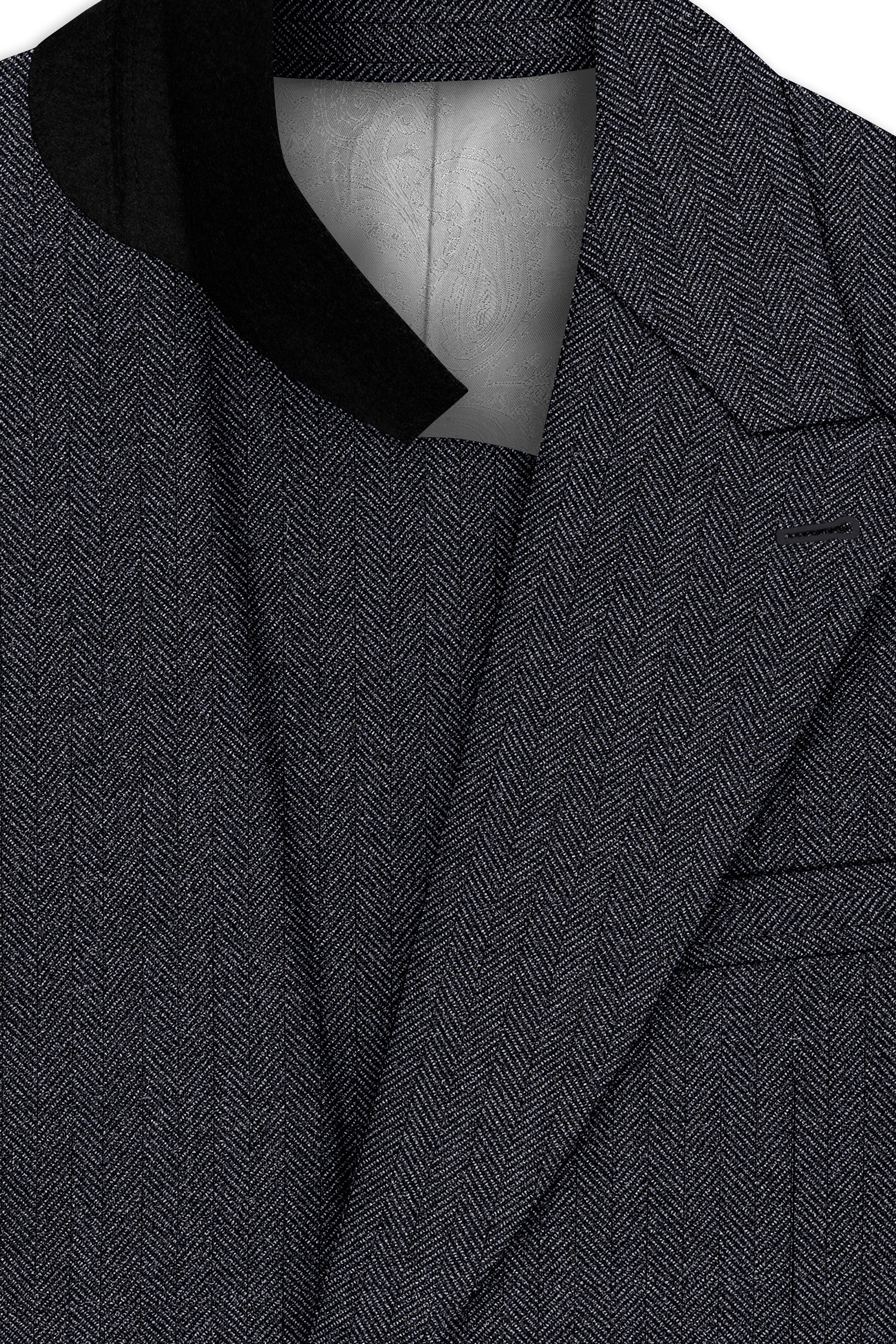 Silvoro-Iridium Gray Herringbone Textured Tweed Double Breasted Suit sold by French Crown product image thumbnail 5