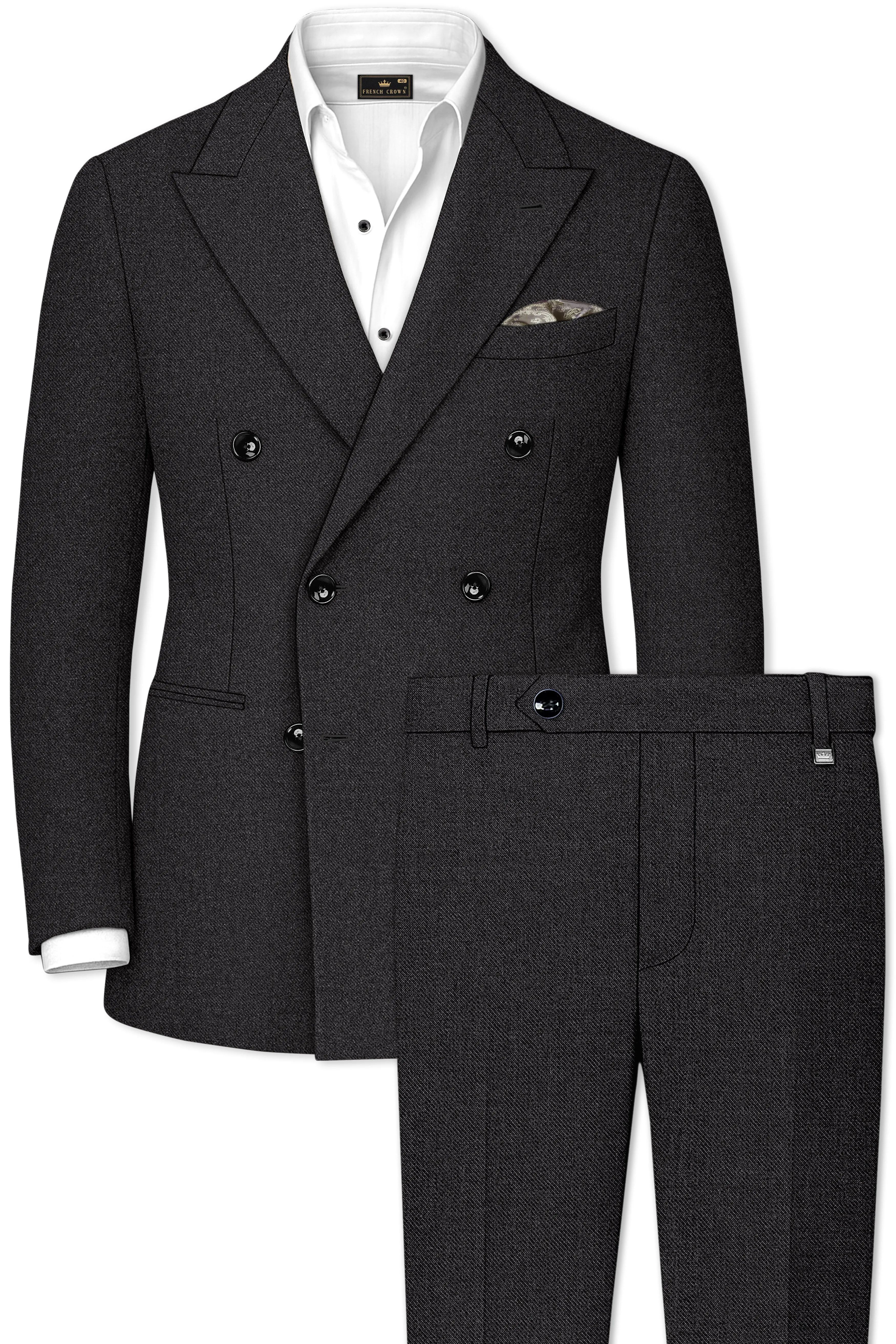 Cinerro-Mine Shaft Gray Textured Tweed Double Breasted Suit sold by French Crown product image thumbnail 2