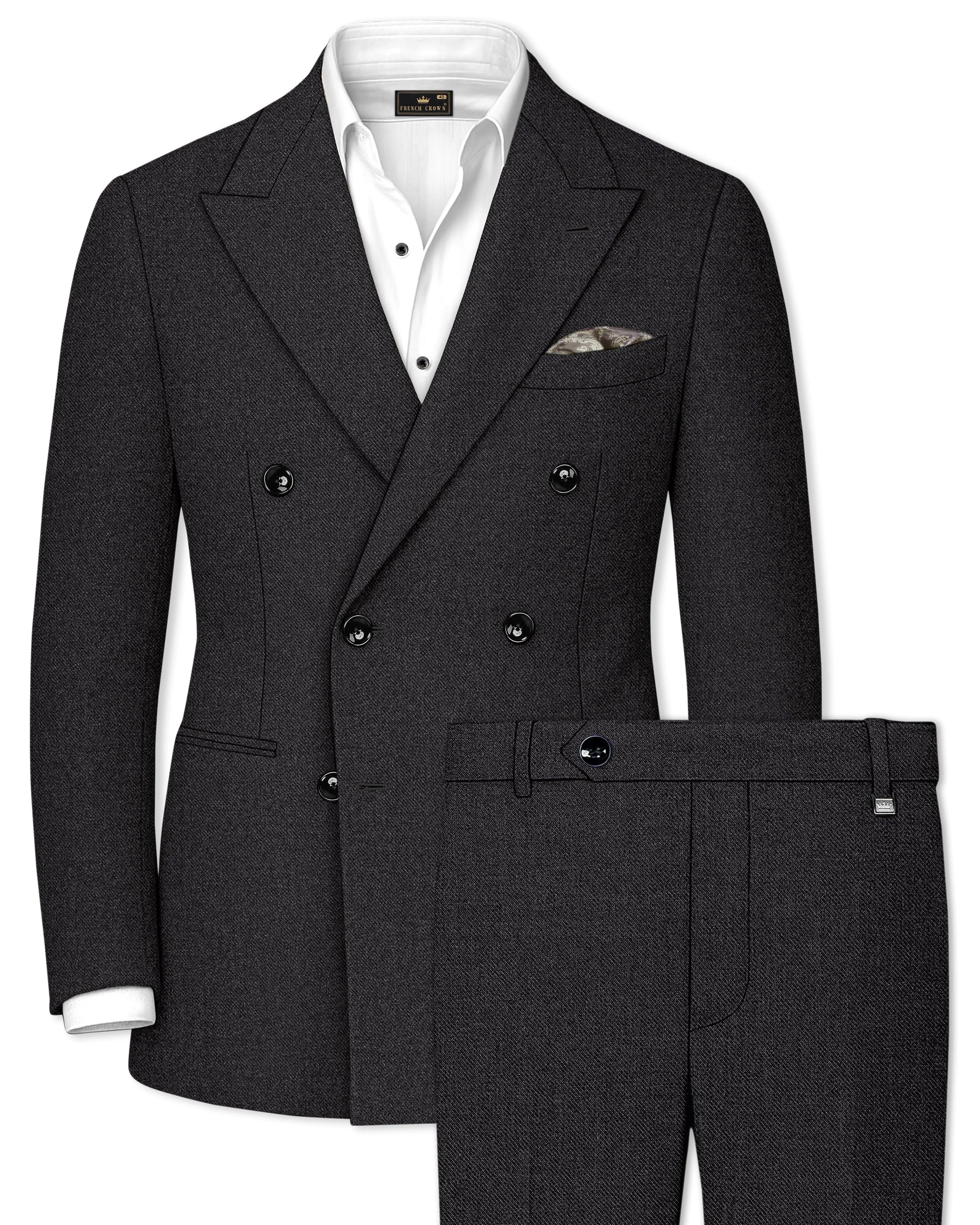 Cinerro-Mine Shaft Gray Textured Tweed Double Breasted Suit sold by French Crown