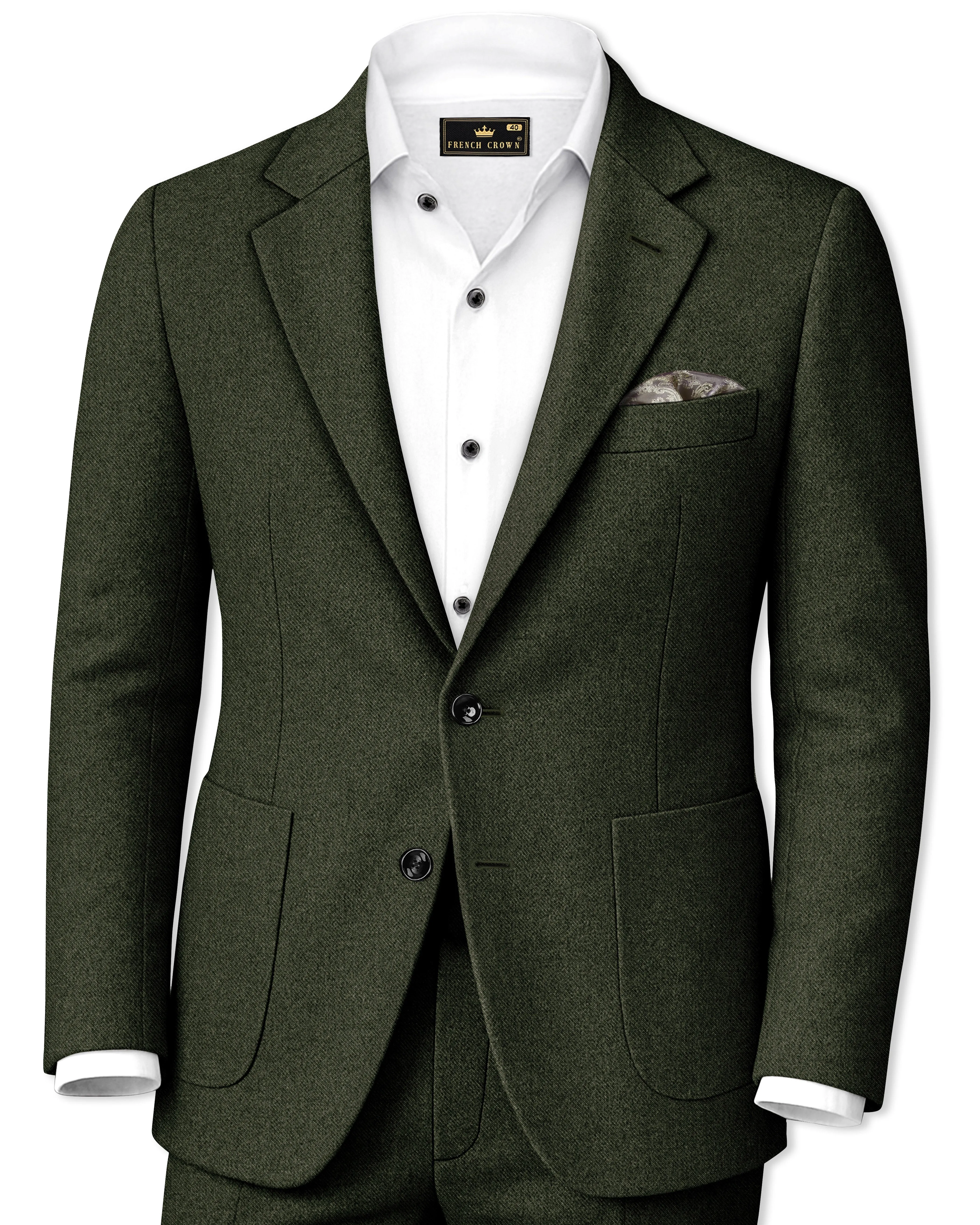 Virenza-Rangoon Green Textured Tweed Single Breasted Sports Suit sold by French Crown