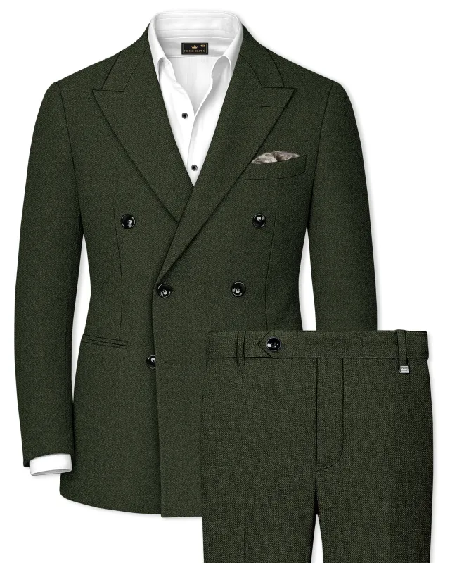 Virenza-Rangoon Green Textured Tweed Double Breasted Suit made by French Crown