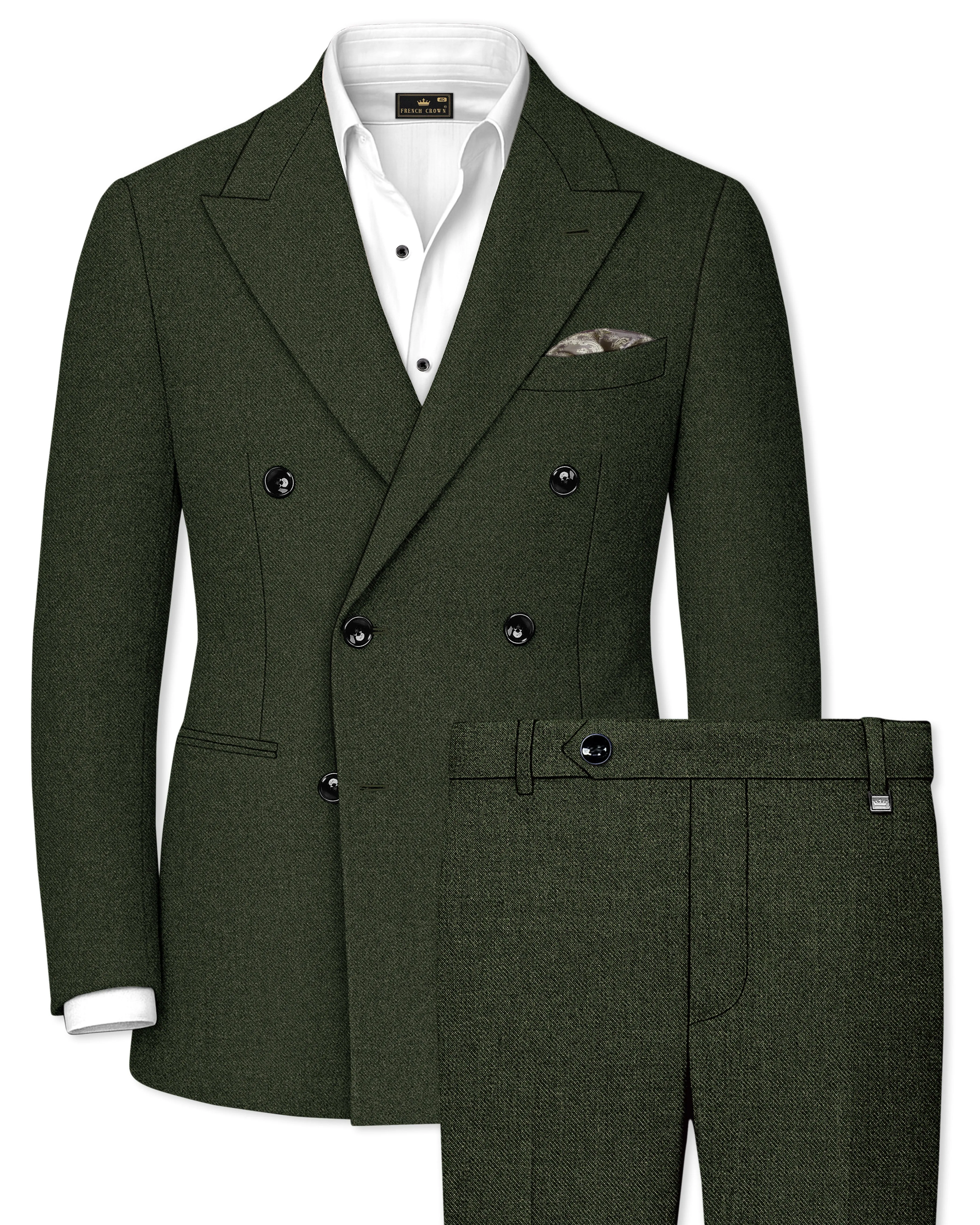 Virenza-Rangoon Green Textured Tweed Double Breasted Suit sold by French Crown