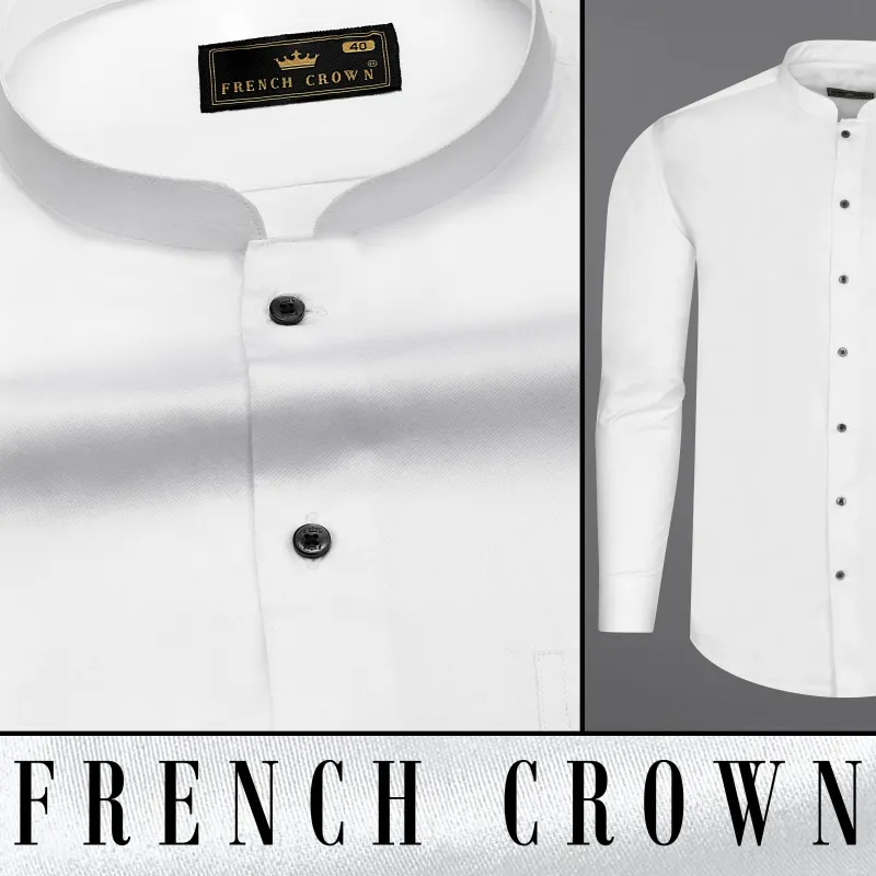 Snow White Subtle Sheen Mandarin Collar Premium Cotton Shirt sold by French Crown