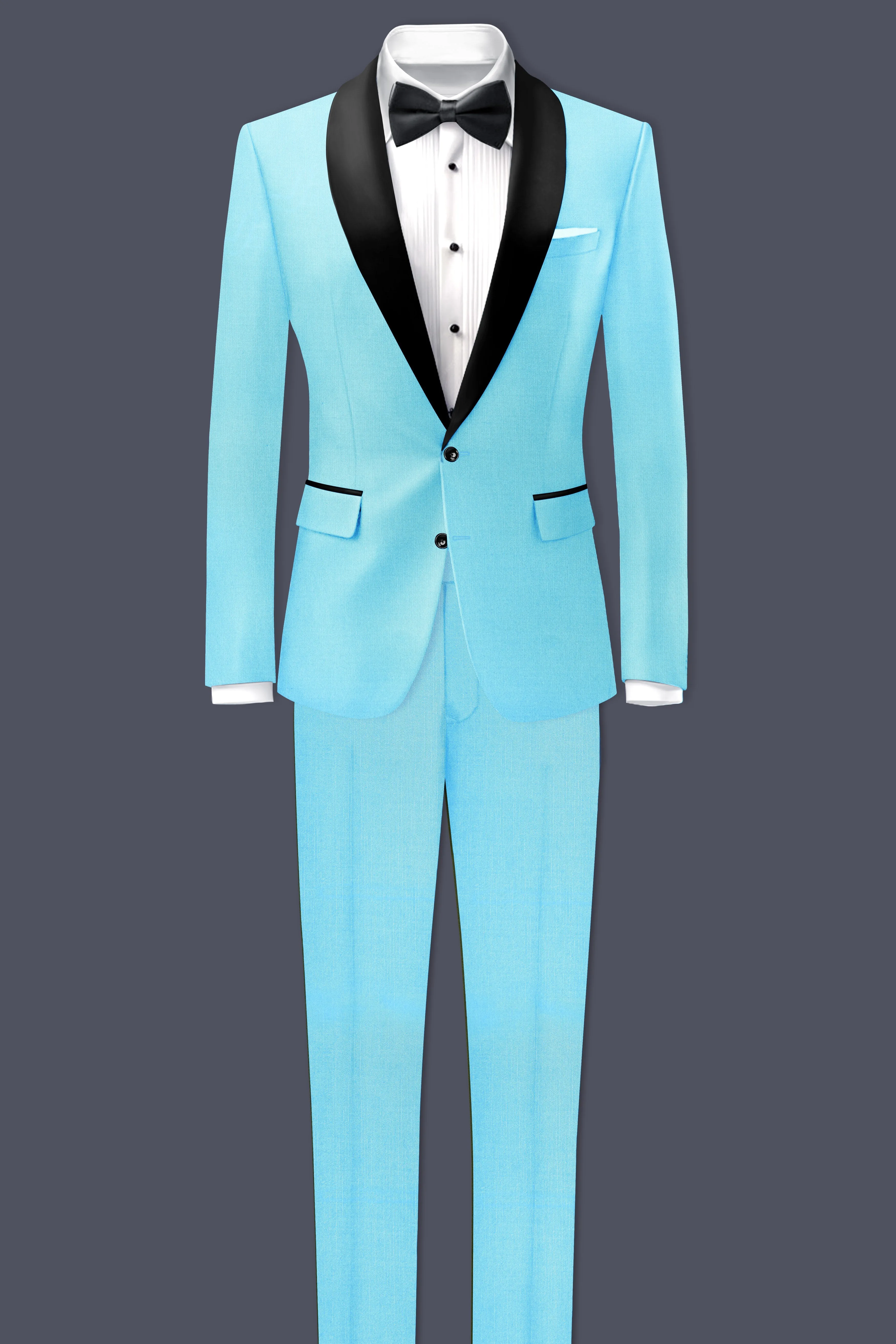 Iceland-Aquamarine Blue Wool Rich Tuxedo Slight Stretch Suit sold by French Crown product image thumbnail 4