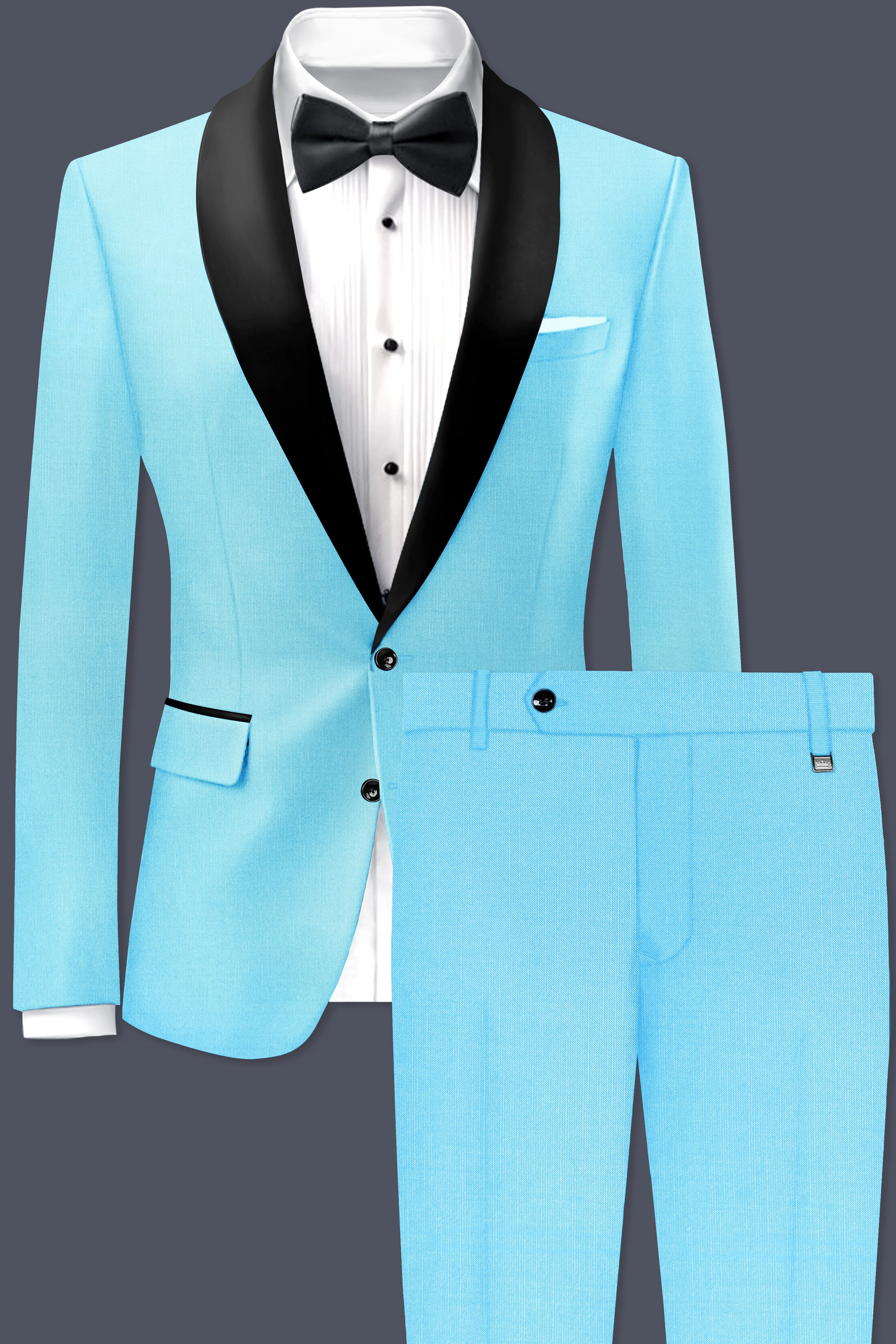 Iceland-Aquamarine Blue Wool Rich Tuxedo Slight Stretch Suit sold by French Crown product image thumbnail 2