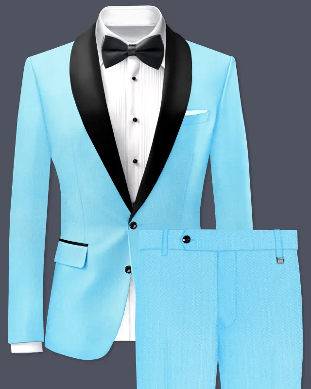 Iceland-Aquamarine Blue Wool Rich Tuxedo Slight Stretch Suit made by French Crown