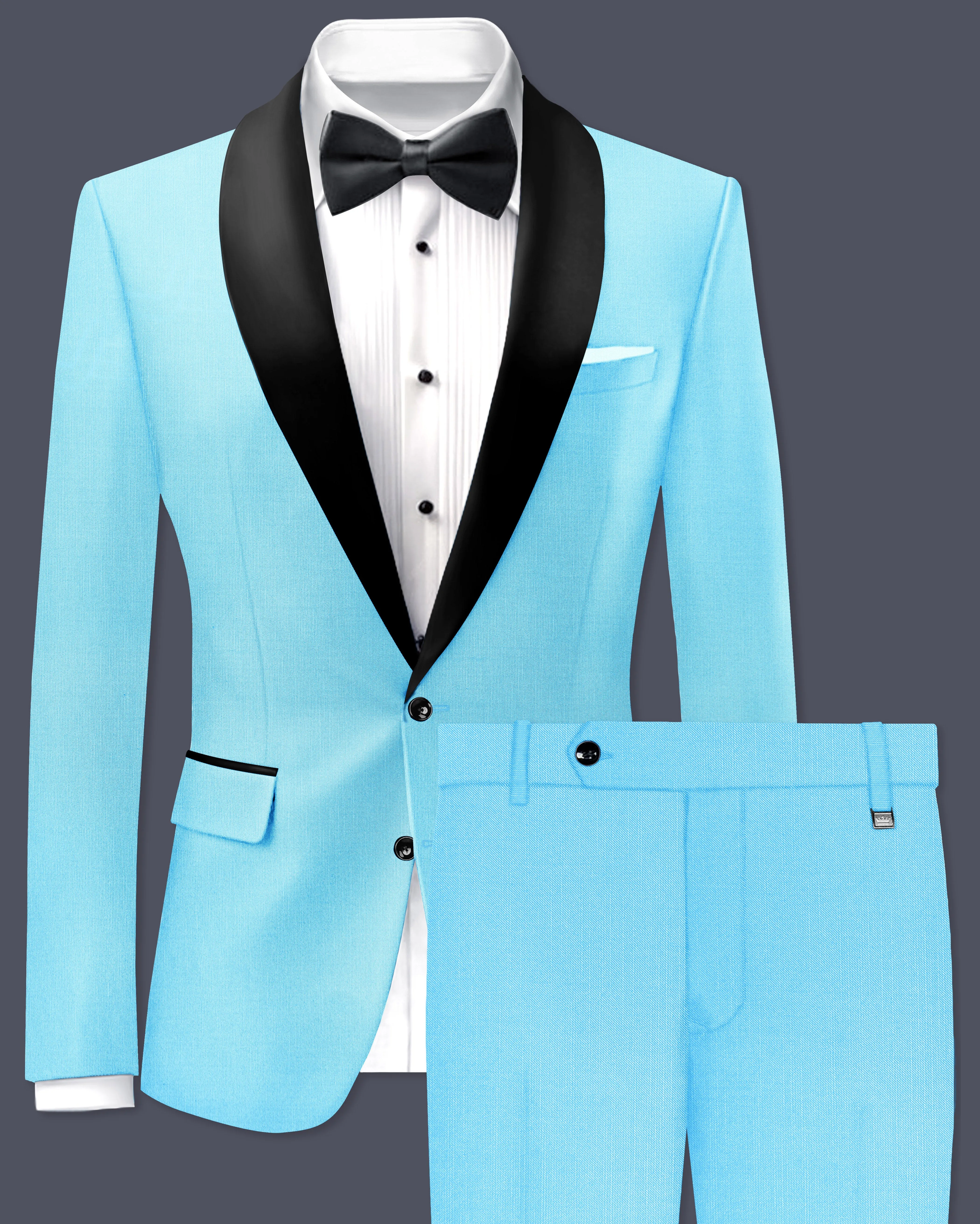 Iceland-Aquamarine Blue Wool Rich Tuxedo Slight Stretch Suit sold by French Crown