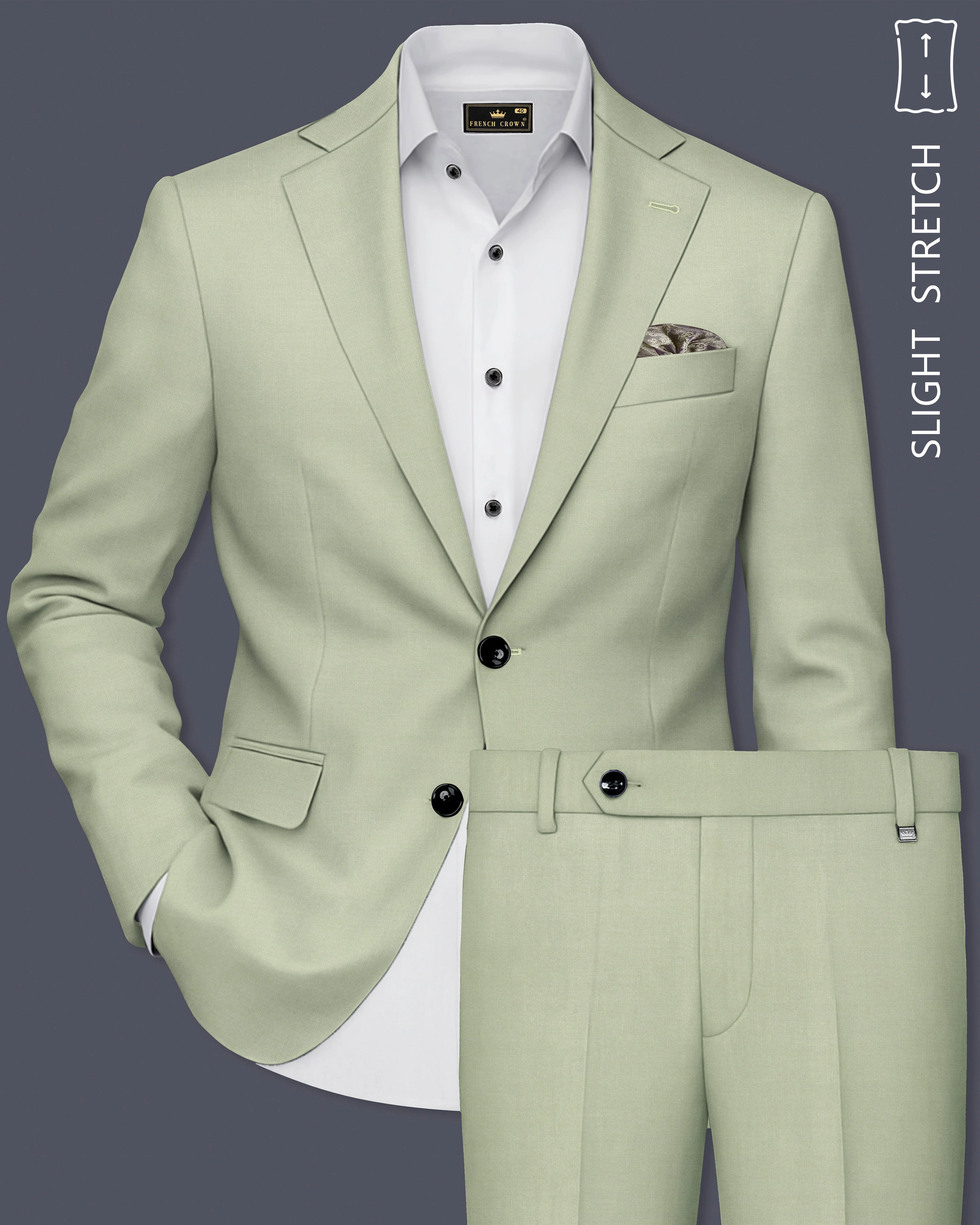 Virenza-Spring Green Wool Rich Single Breasted Slight Stretch Suit sold by French Crown