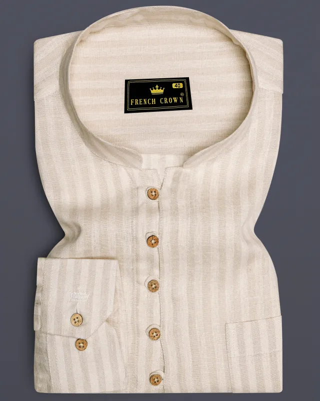 Ivoro-Vanilla Cream Striped Luxurious Linen Casual Kurta Shirt sold by French Crown