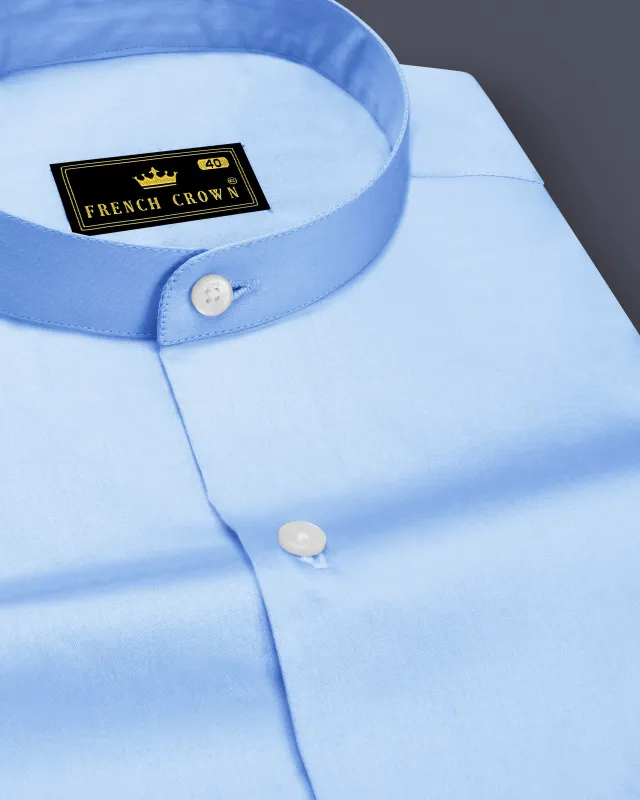 Argento-Steel Blue Subtle Sheen Super Soft Premium Cotton Mandarin Dress Shirt sold by French Crown
