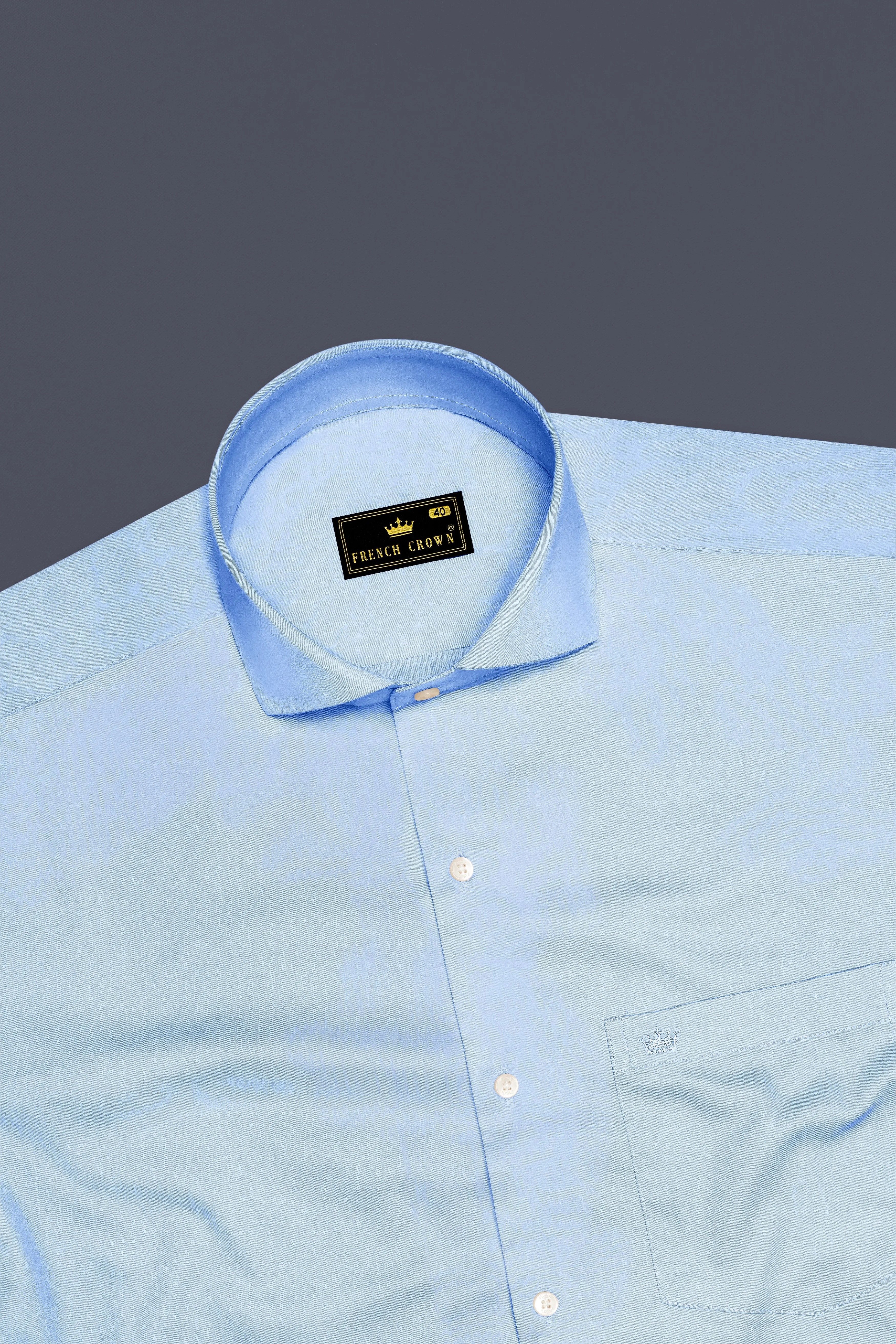 Argento-Steel Blue Subtle Sheen Super Soft Premium Cotton Cut Away Collar Dress Shirt sold by French Crown product image thumbnail 5