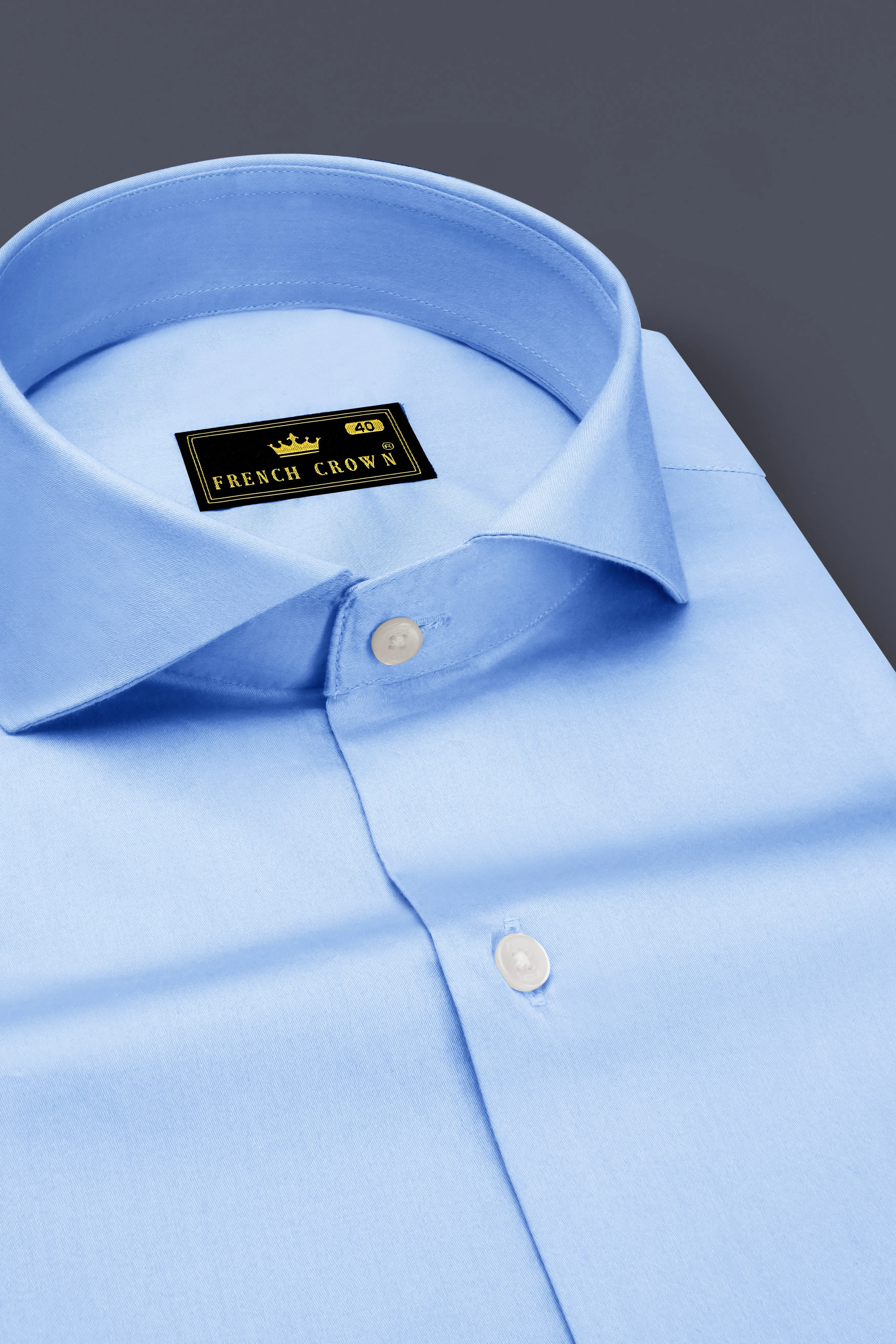 Argento-Steel Blue Subtle Sheen Super Soft Premium Cotton Cut Away Collar Dress Shirt sold by French Crown product image thumbnail 2