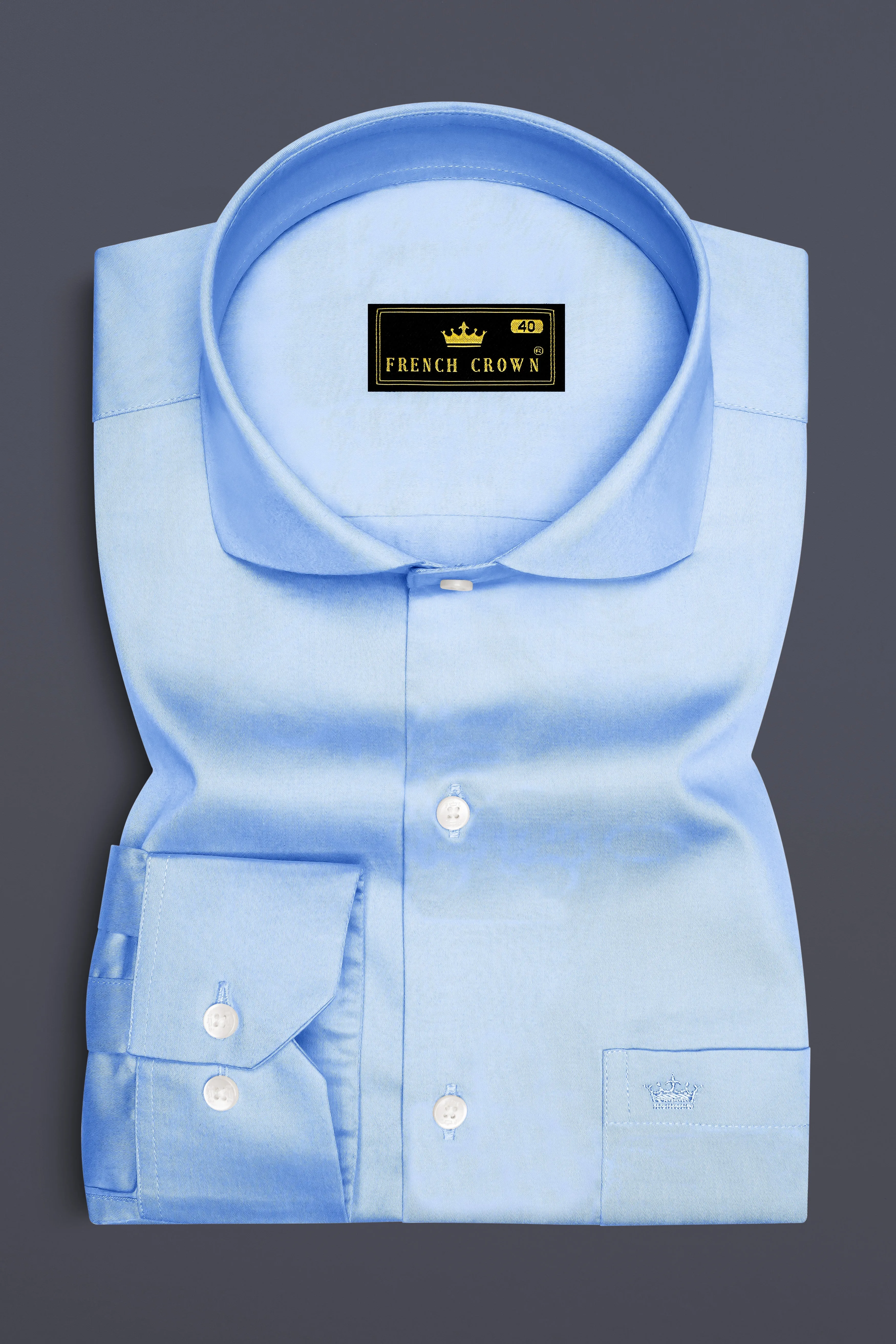Argento-Steel Blue Subtle Sheen Super Soft Premium Cotton Cut Away Collar Dress Shirt sold by French Crown product image thumbnail 4