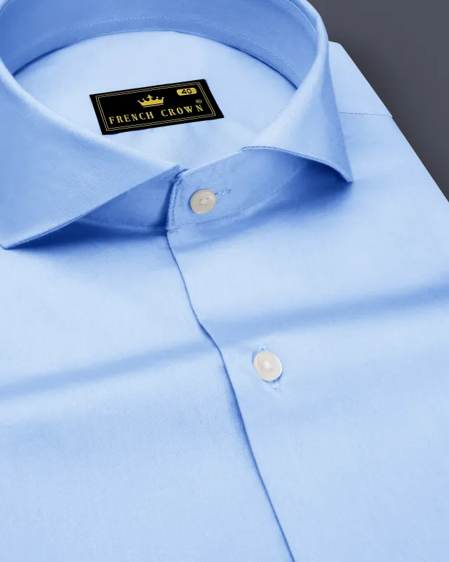 Argento-Steel Blue Subtle Sheen Super Soft Premium Cotton Cut Away Collar Dress Shirt sold by French Crown