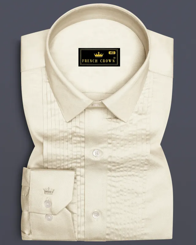 Ivoro-Cornsilk Cream Subtle Sheen Super Soft Premium Cotton Tuxedo Dress Shirt sold by French Crown
