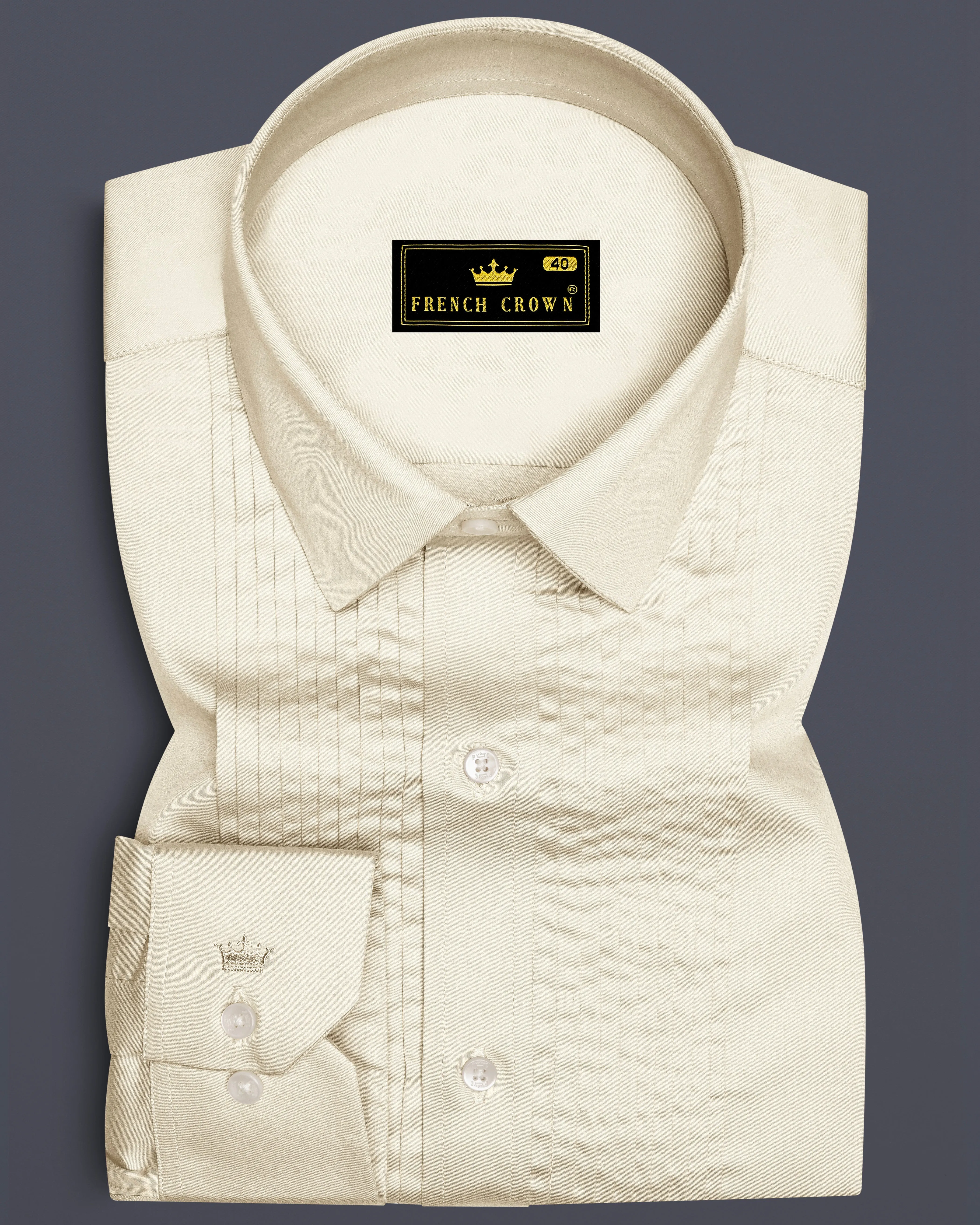 Ivoro-Cornsilk Cream Subtle Sheen Super Soft Premium Cotton Tuxedo Dress Shirt sold by French Crown