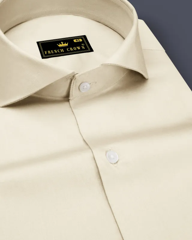 Ivoro-Cornsilk Cream Subtle Sheen Super Soft Premium Cotton Cut Away Collar Dress Shirt sold by French Crown