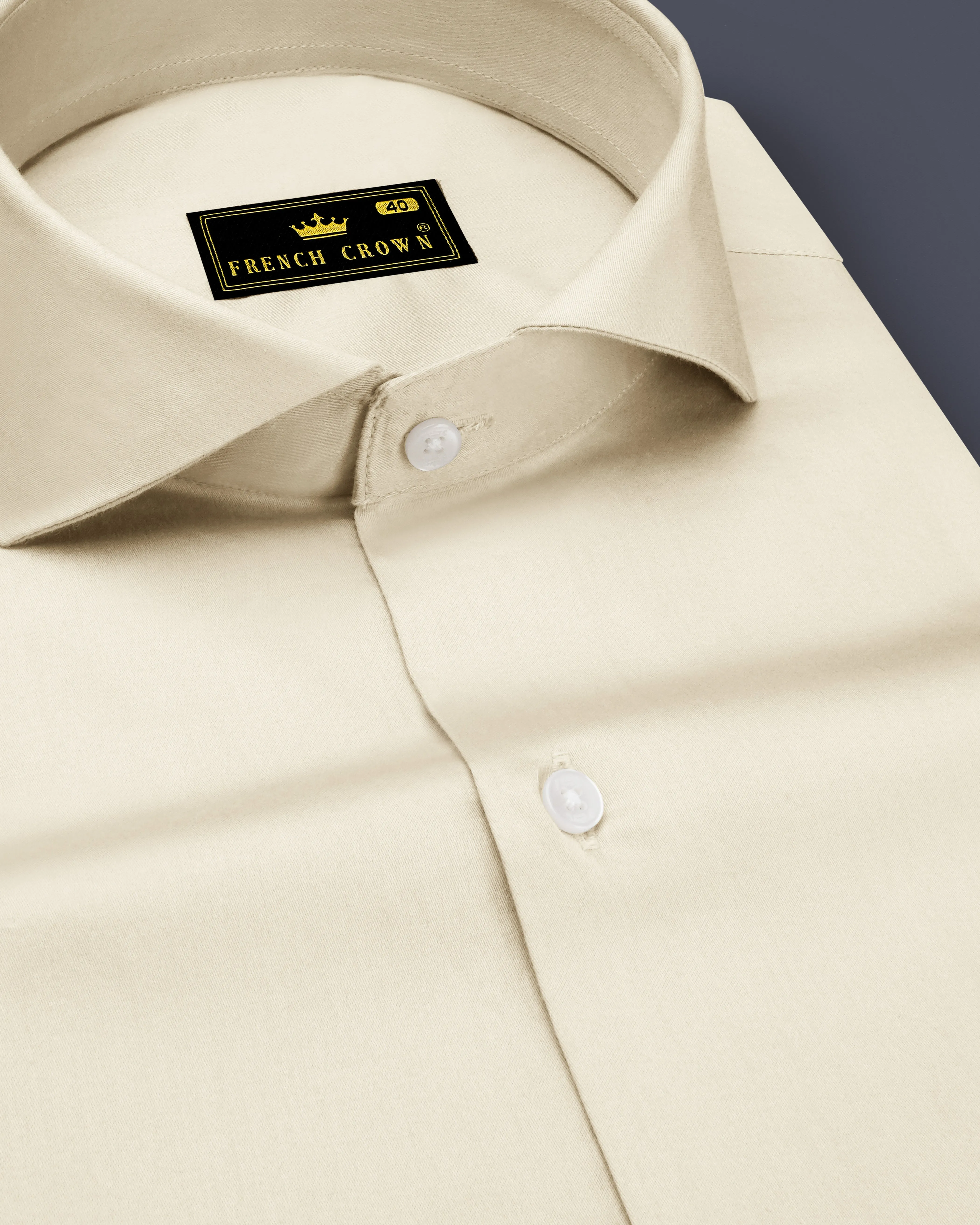 Ivoro-Cornsilk Cream Subtle Sheen Super Soft Premium Cotton Cut Away Collar Dress Shirt sold by French Crown