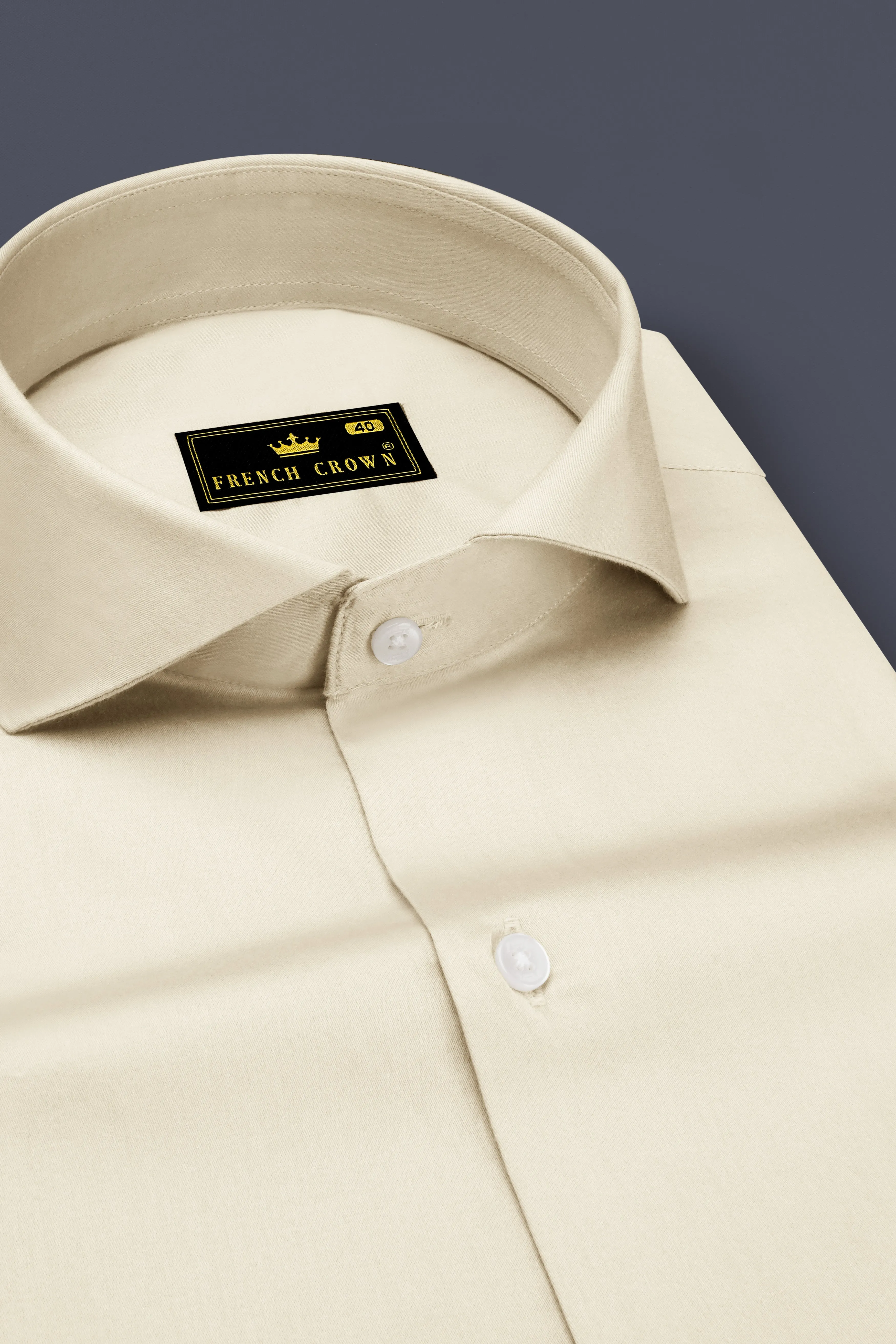 Ivoro-Cornsilk Cream Subtle Sheen Super Soft Premium Cotton Cut Away Collar Dress Shirt sold by French Crown product image thumbnail 2